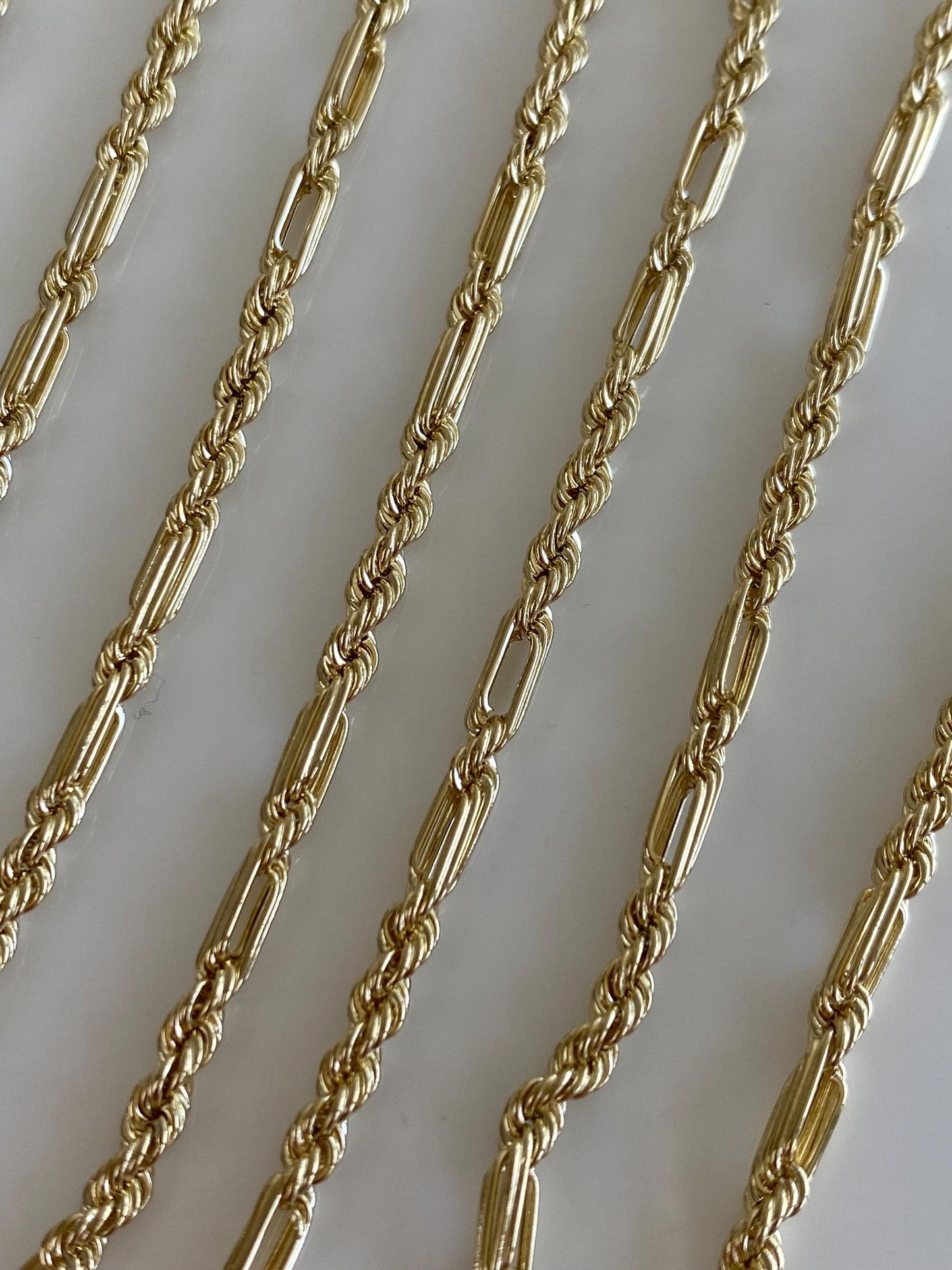 Vintage 14k Yellow Gold Fancy Figaro Rope Chain Necklace - 22 inches