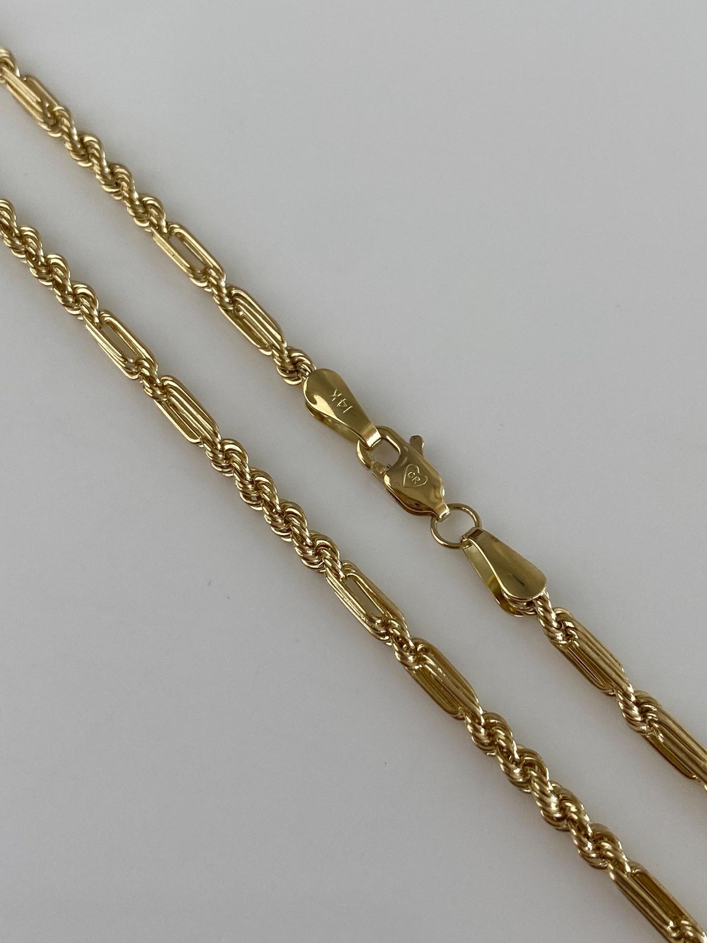 Vintage 14k Yellow Gold Fancy Figaro Rope Chain Necklace - 22 inches