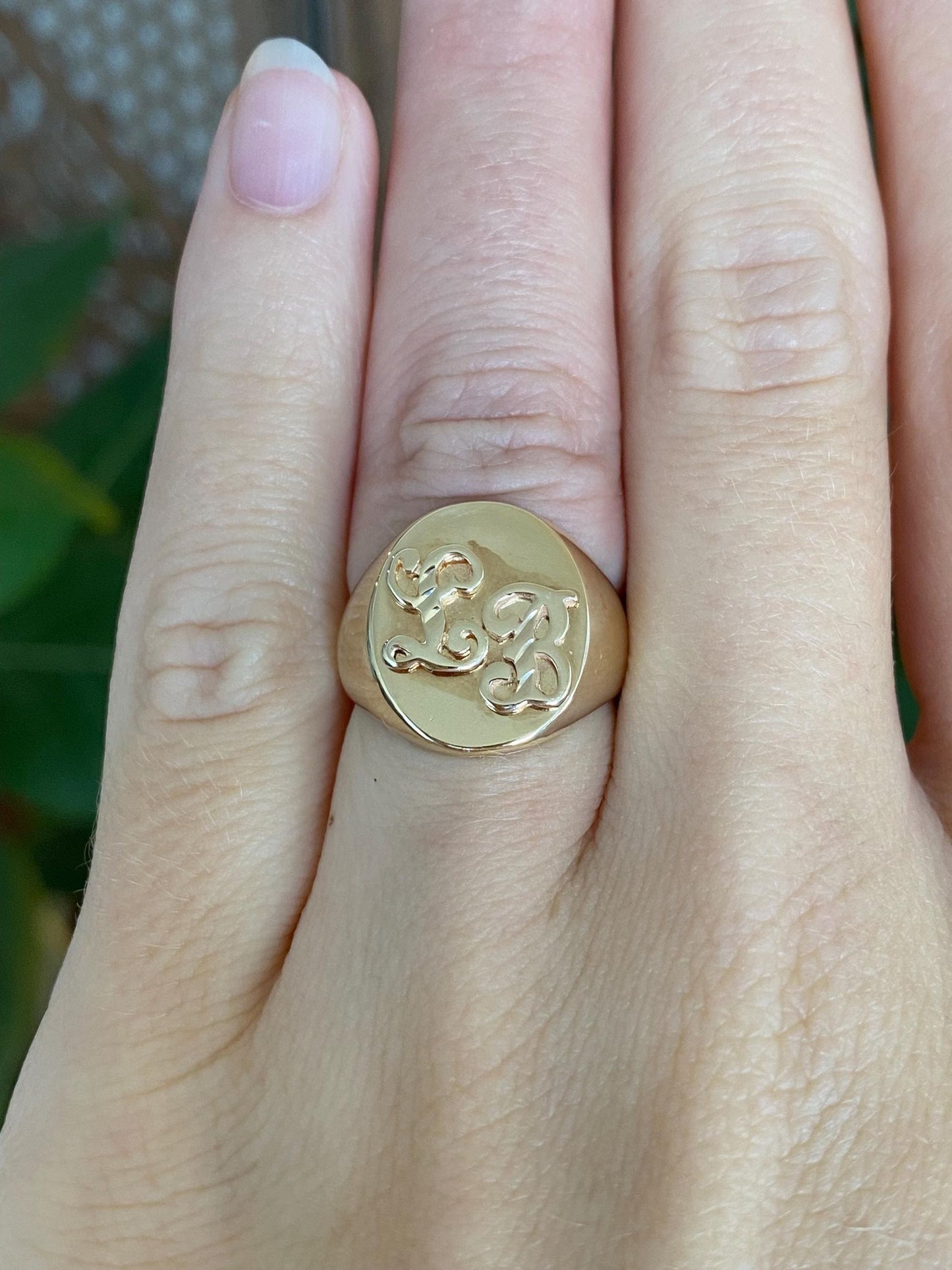 Vintage Solid 14k Yellow Gold Diamond Cut Initials 'LB' Signet Ring - Size 5