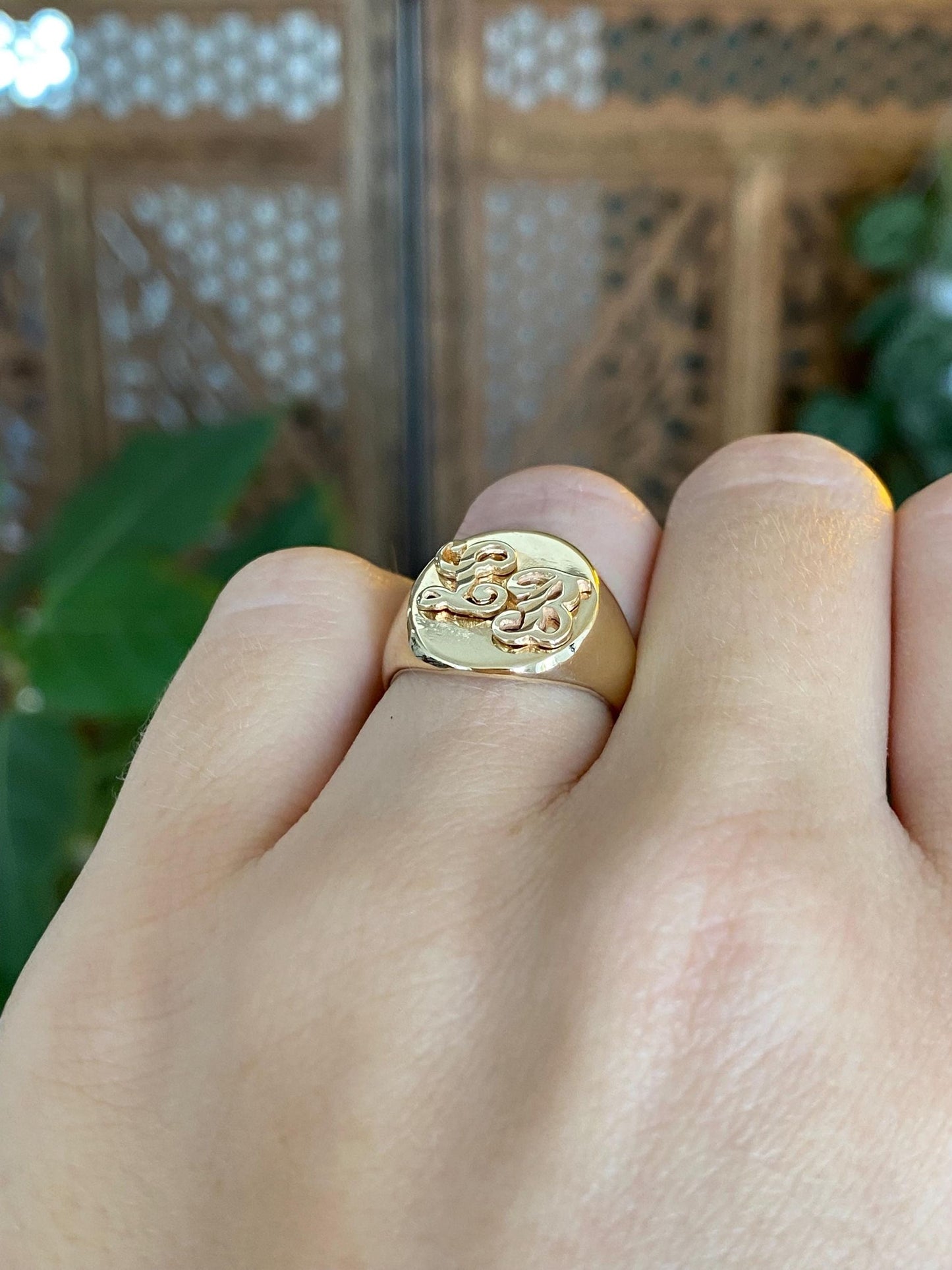 Vintage Solid 14k Yellow Gold Diamond Cut Initials 'LB' Signet Ring - Size 5