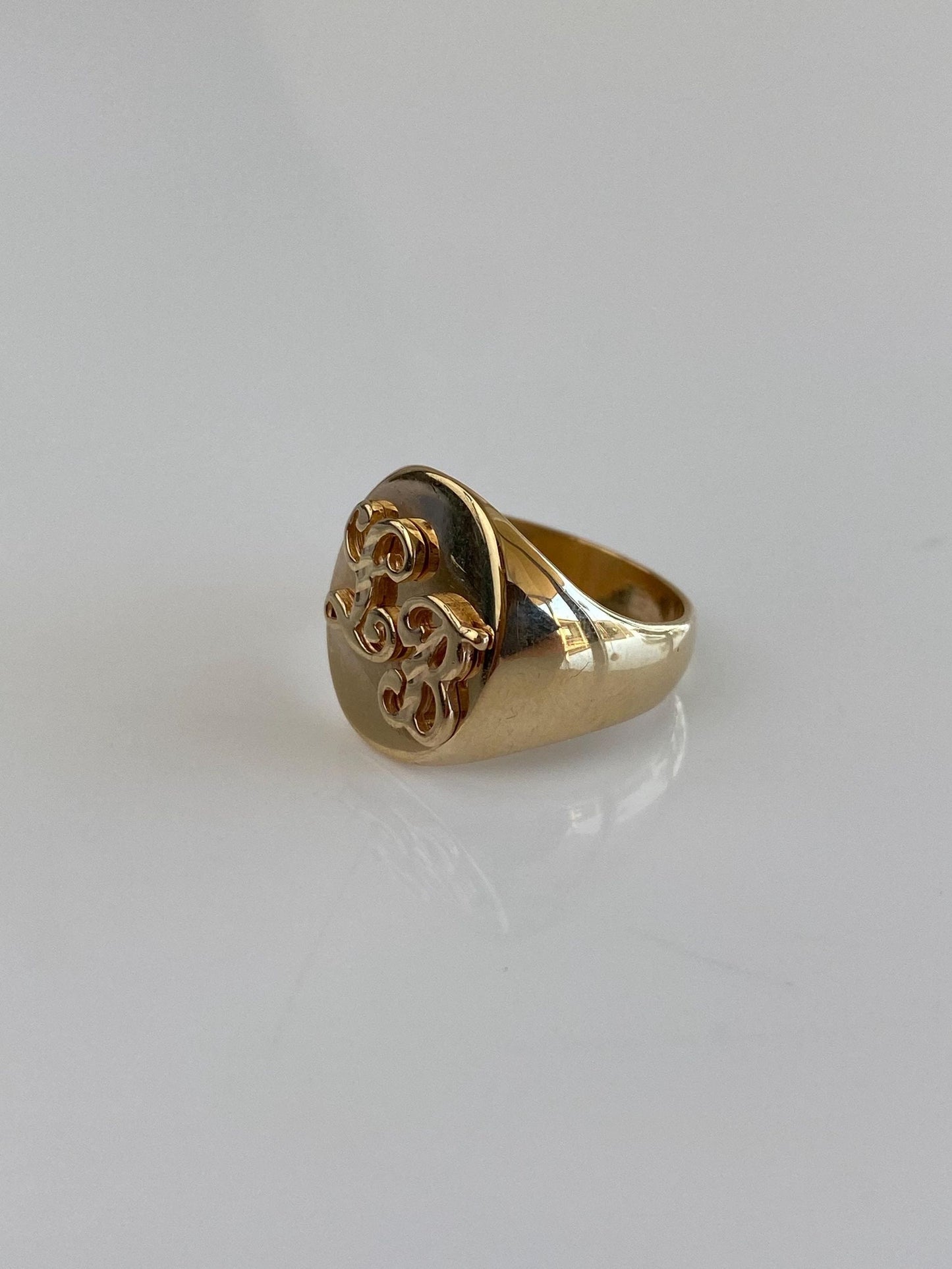 Vintage Solid 14k Yellow Gold Diamond Cut Initials 'LB' Signet Ring - Size 5