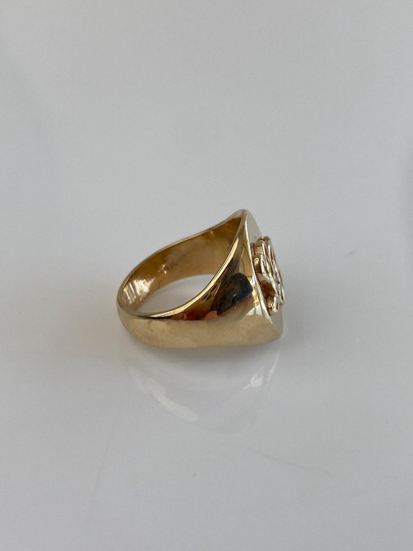 Vintage Solid 14k Yellow Gold Diamond Cut Initials 'LB' Signet Ring - Size 5