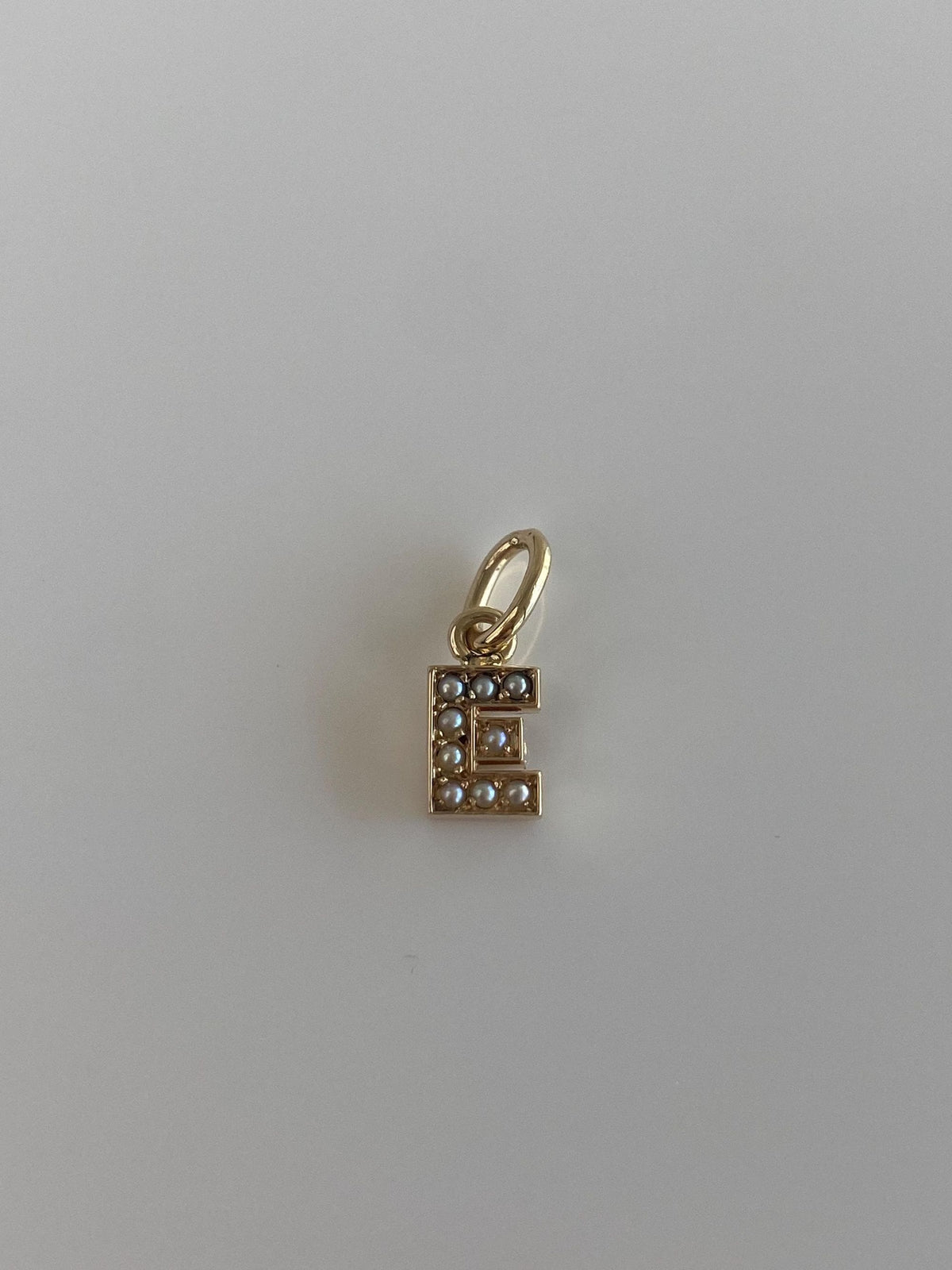 Vintage Solid 10k Yellow Gold Seed Pearls Initial 'E' Charm