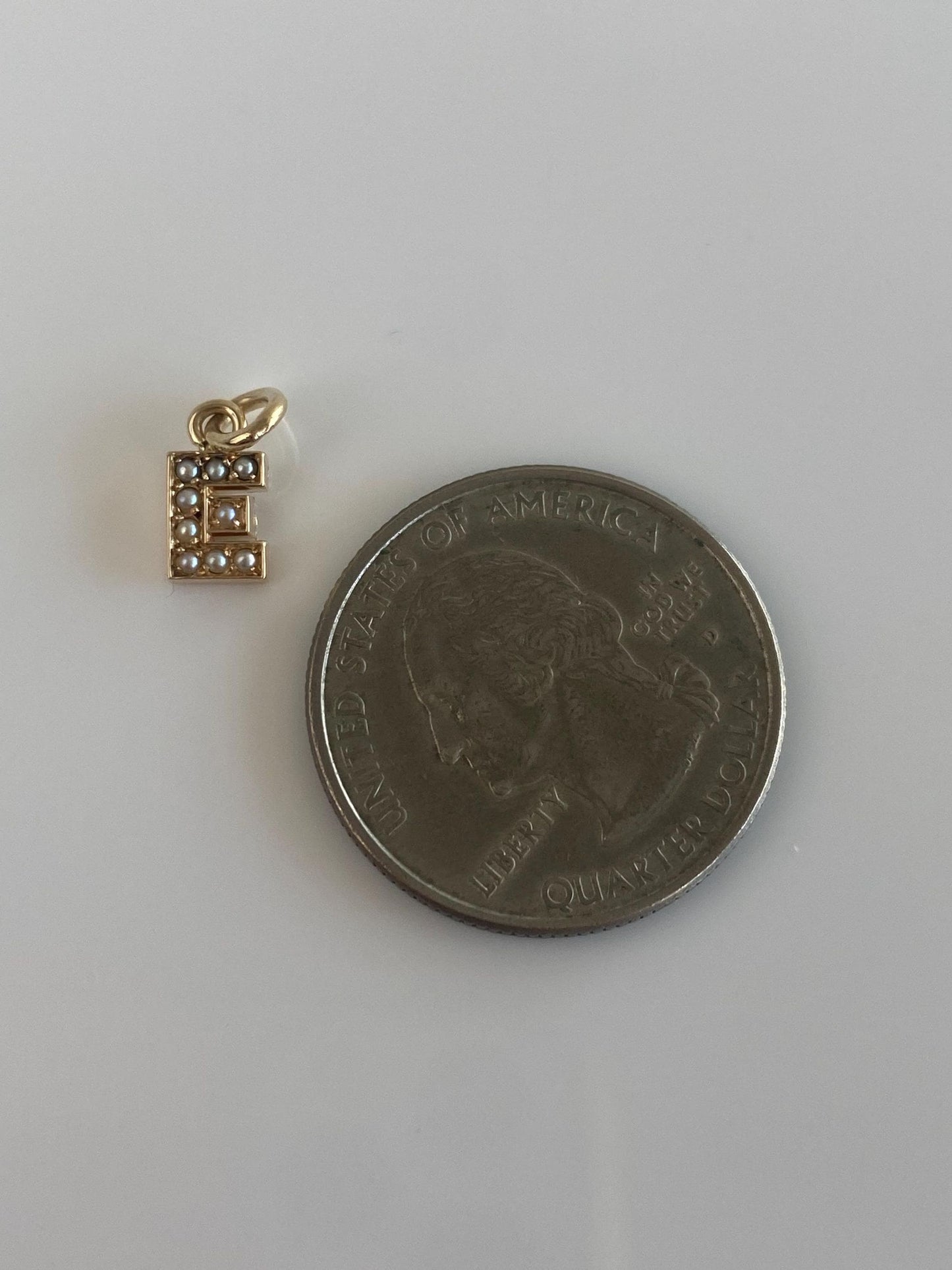 Vintage Solid 10k Yellow Gold Seed Pearls Initial 'E' Charm