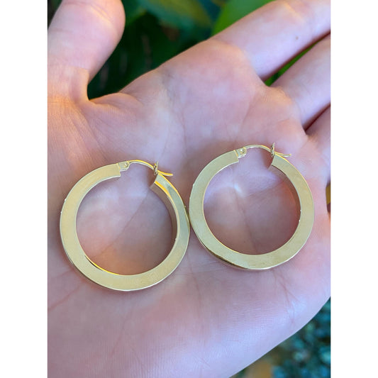 Vintage 14k Yellow Gold Large Straight Edge Hoop Earrings