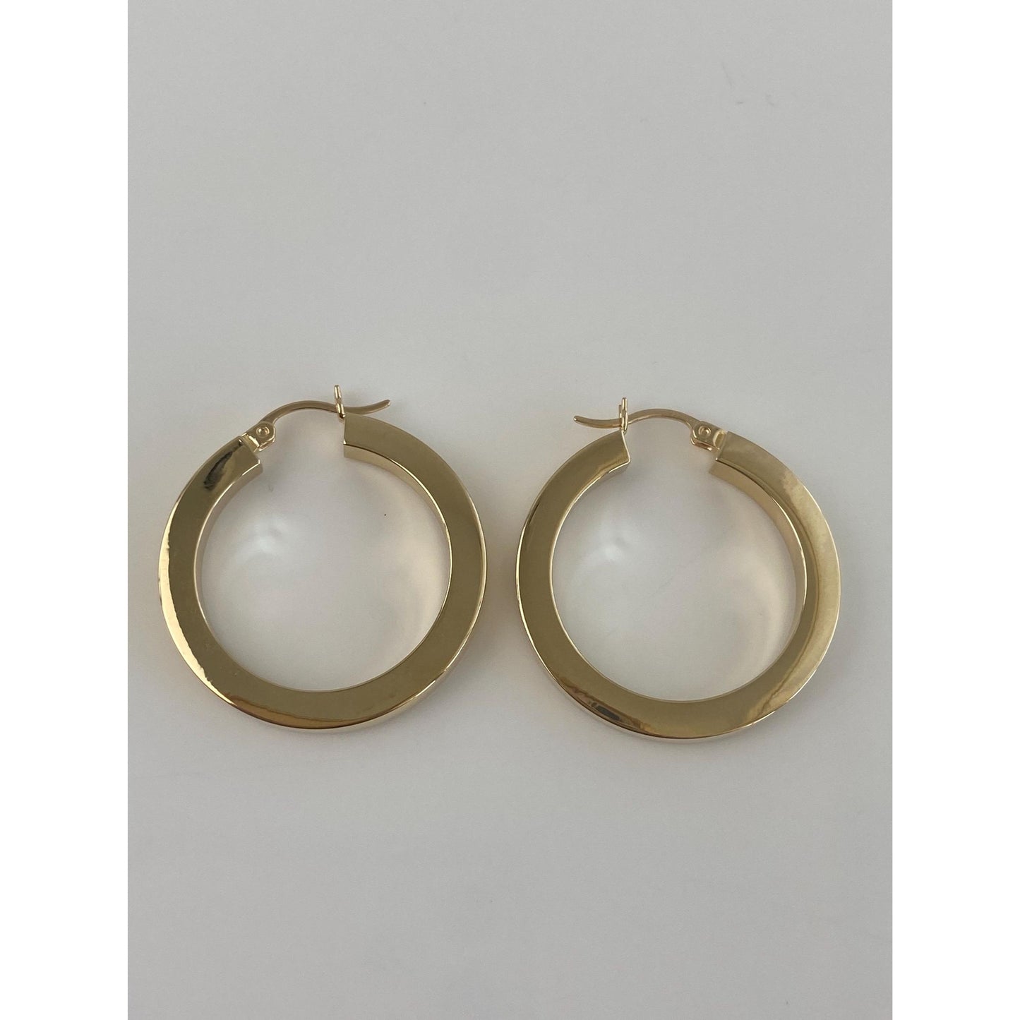 Vintage 14k Yellow Gold Large Straight Edge Hoop Earrings