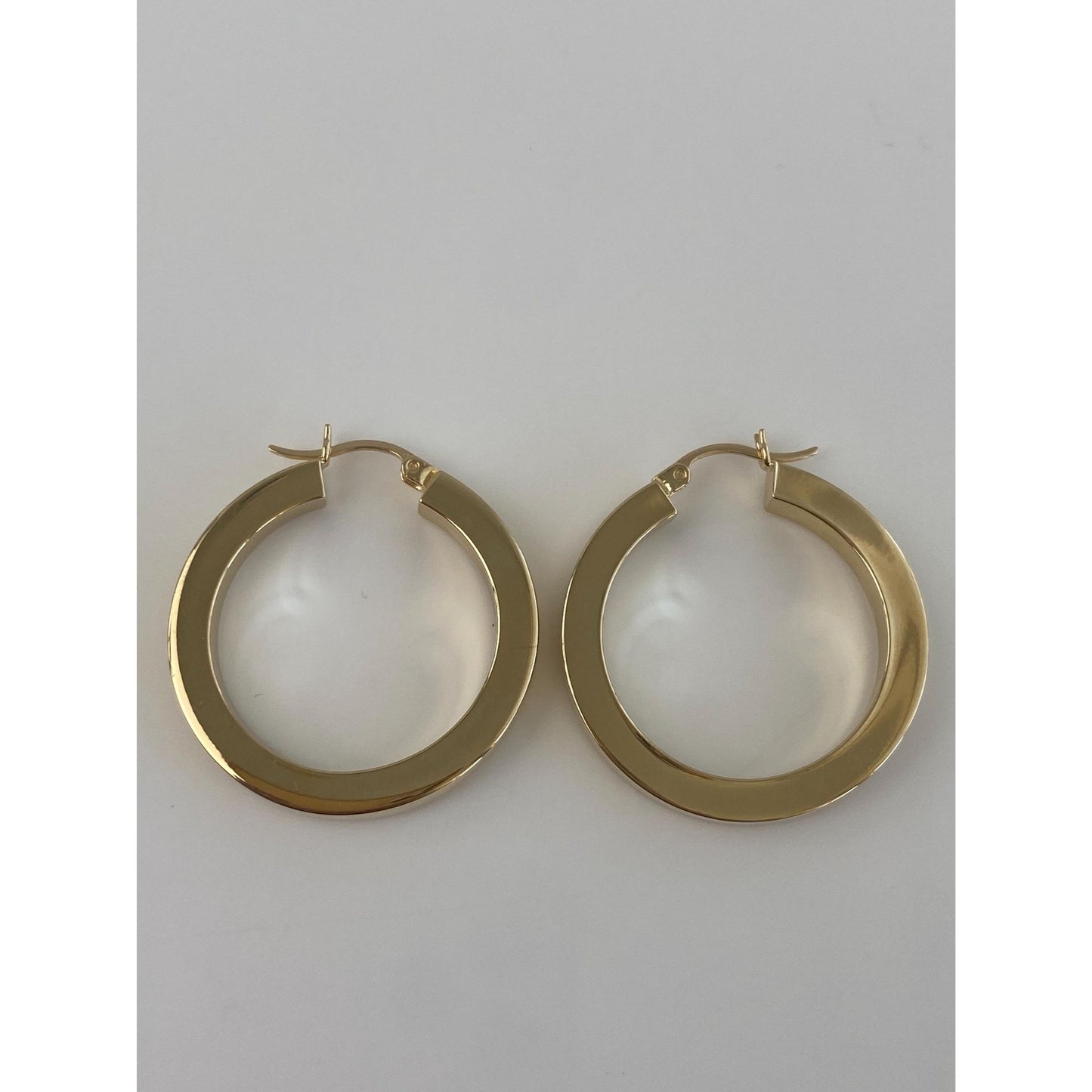 Vintage 14k Yellow Gold Large Straight Edge Hoop Earrings