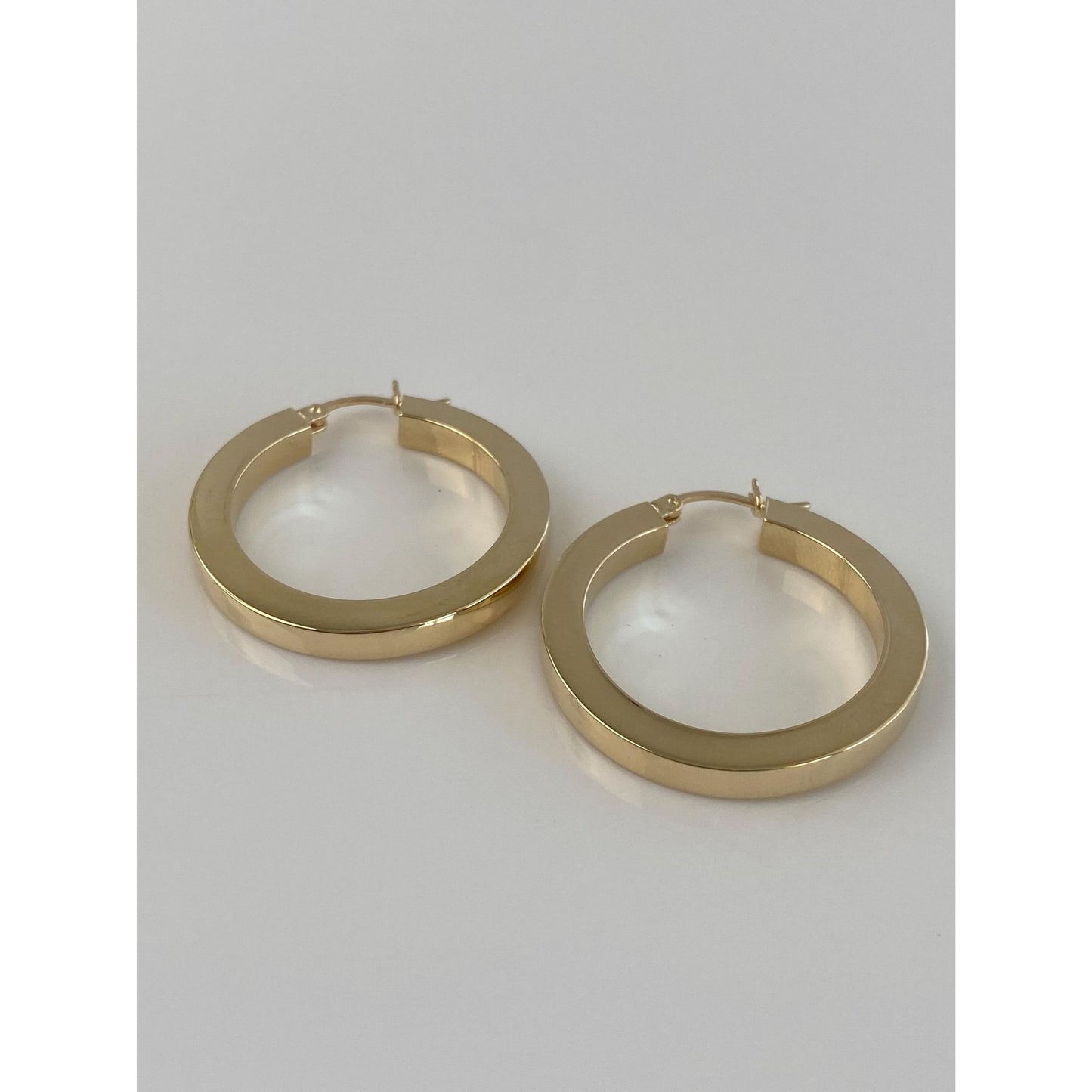 Vintage 14k Yellow Gold Large Straight Edge Hoop Earrings