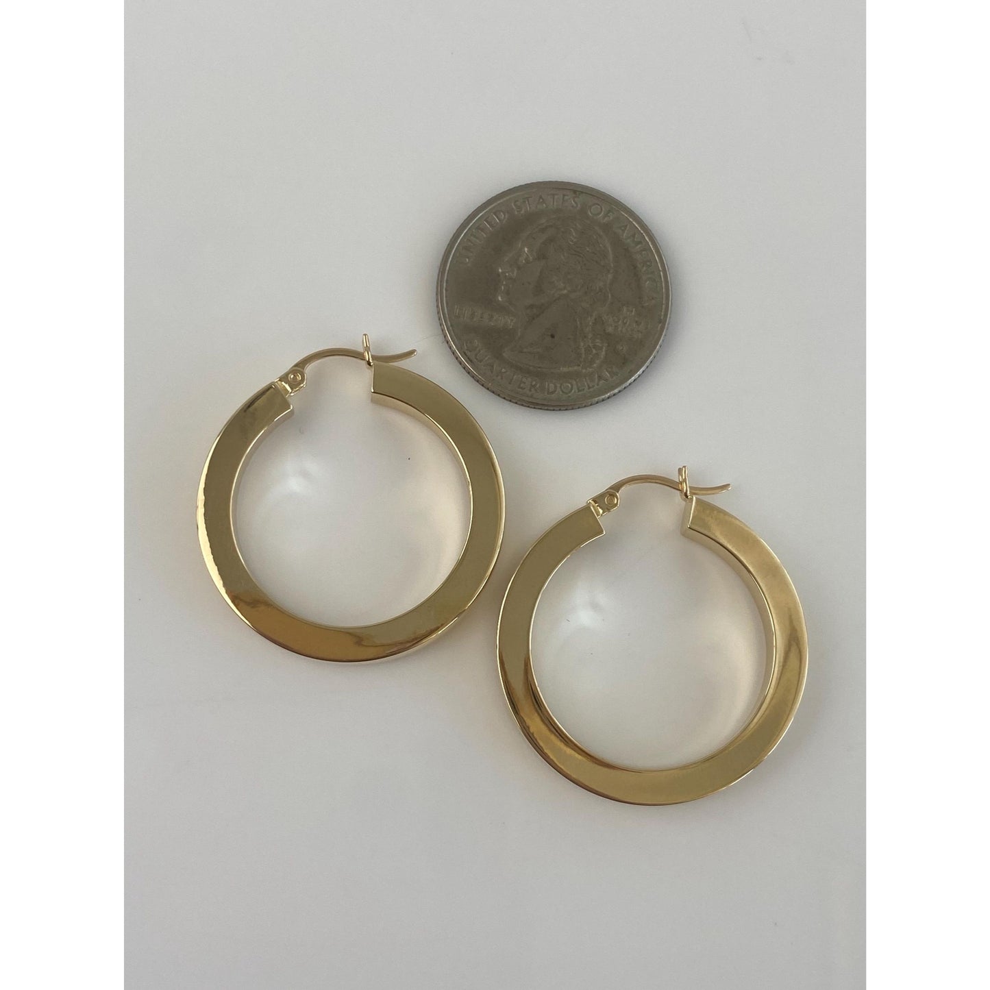 Vintage 14k Yellow Gold Large Straight Edge Hoop Earrings