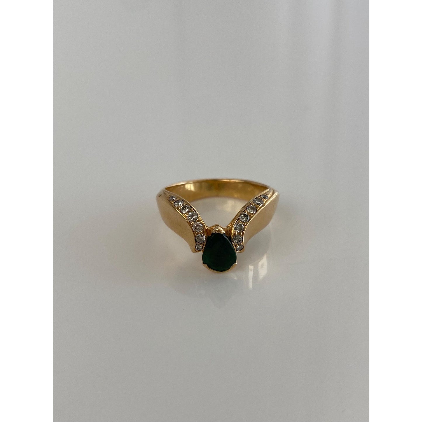 Vintage Solid 18k Yellow Gold Emerald & Diamond Ring Band - Size 6.25