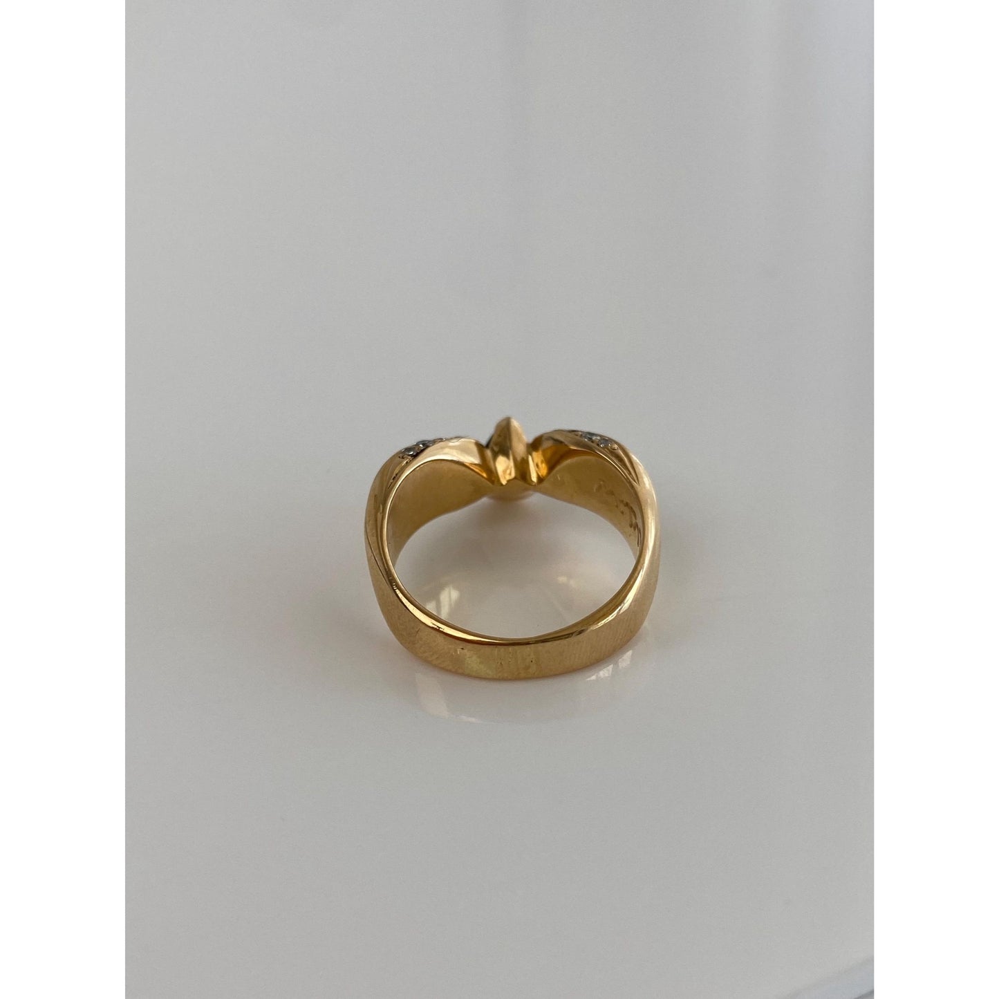 Vintage Solid 18k Yellow Gold Emerald & Diamond Ring Band - Size 6.25