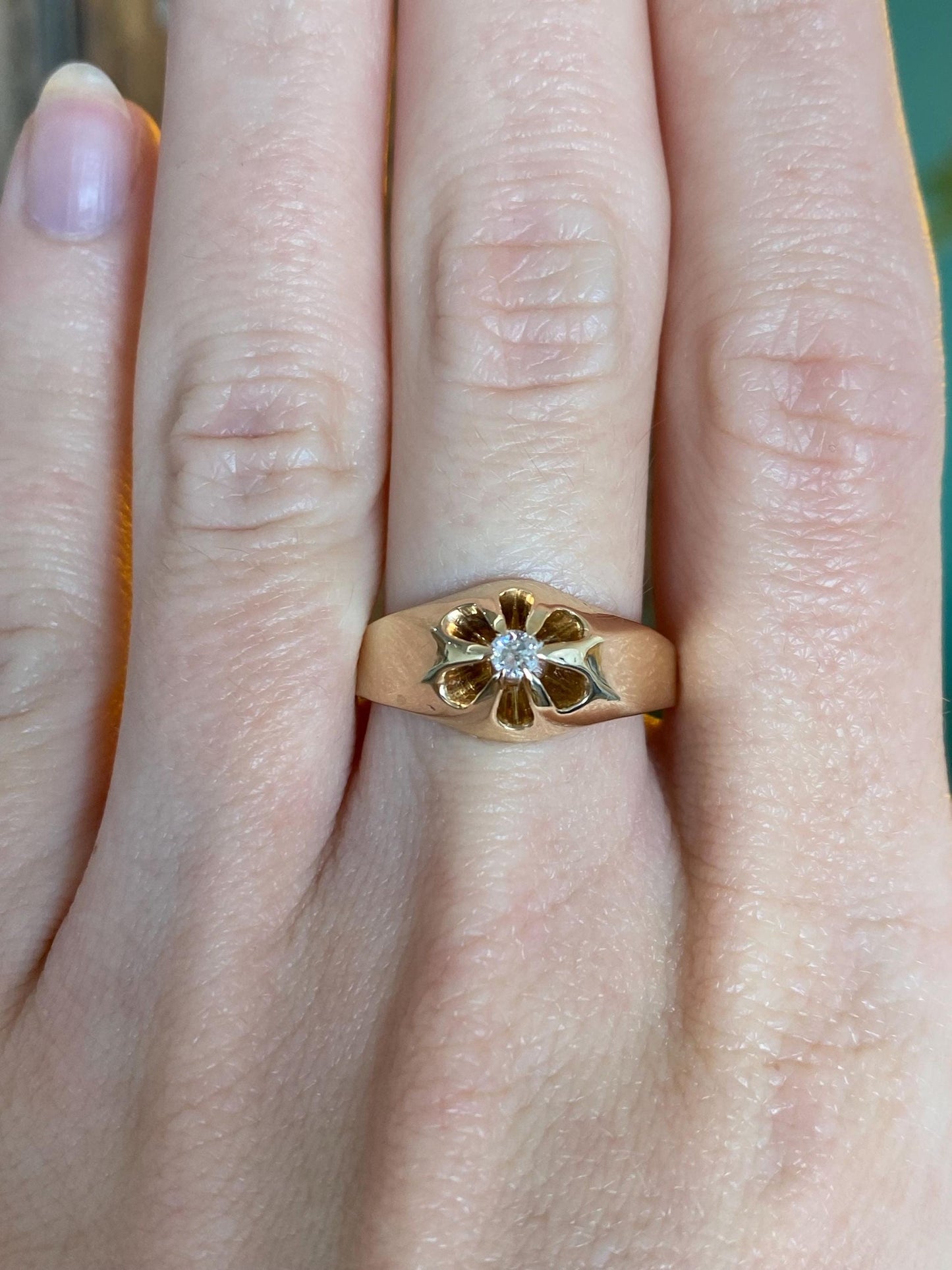 Vintage Solid 12k Yellow Gold Diamond Ring - Size 8.75