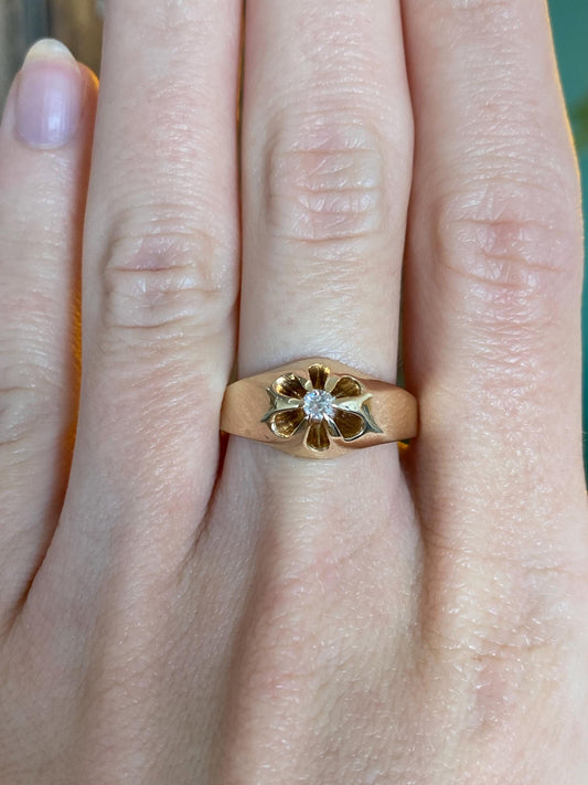 Vintage Solid 12k Yellow Gold Diamond Ring - Size 8.75