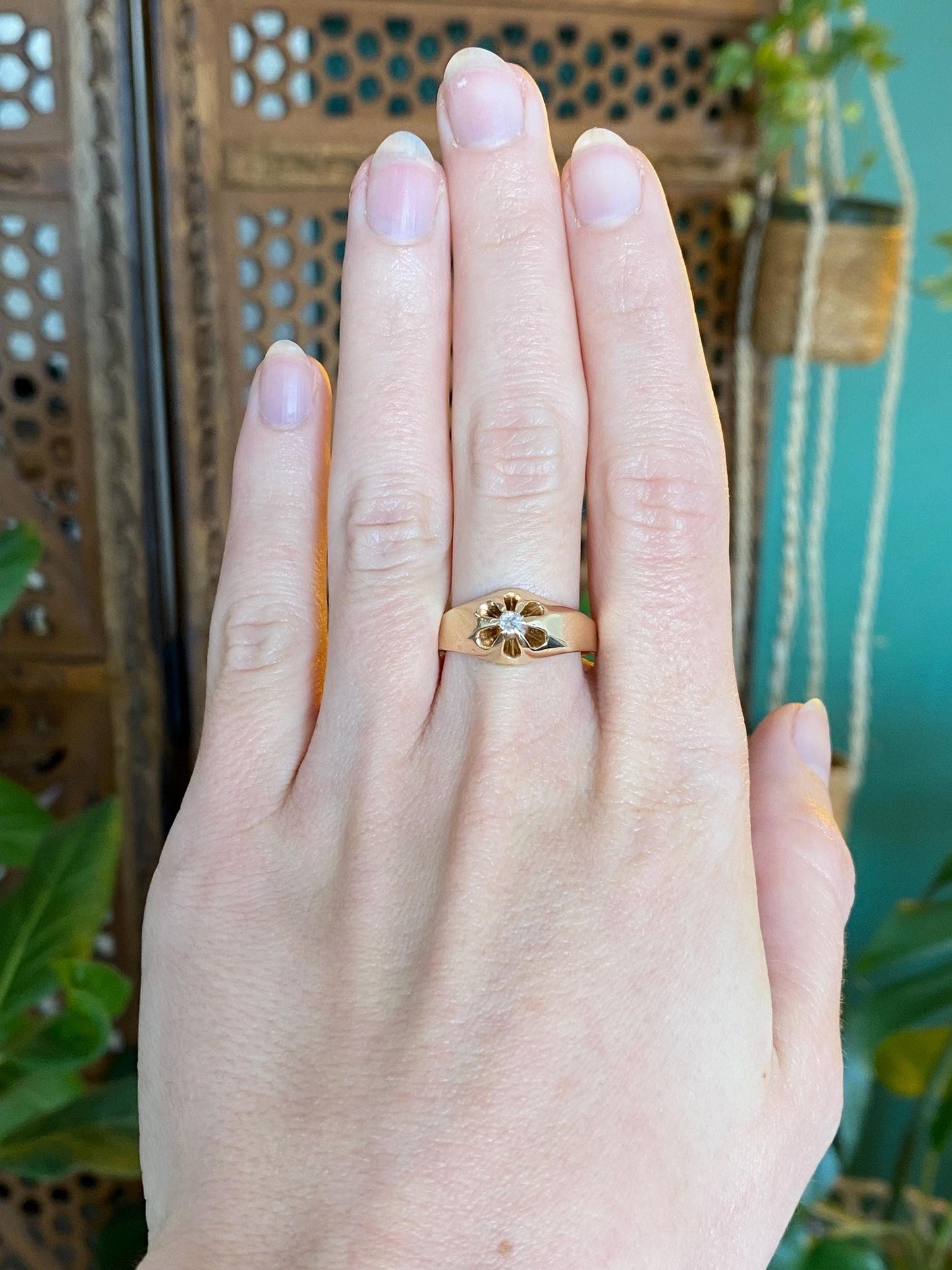 Vintage Solid 12k Yellow Gold Diamond Ring - Size 8.75