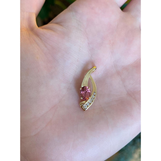 Vintage Solid 14k Yellow Gold Diamond Pink Tourmaline Charm