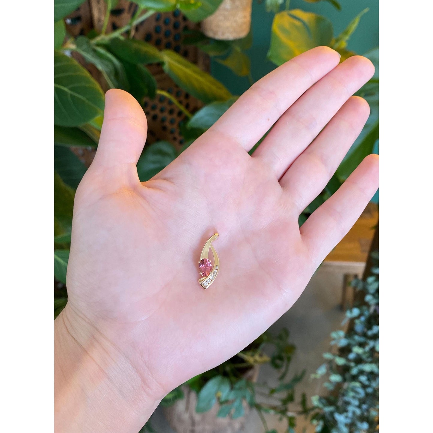 Vintage Solid 14k Yellow Gold Diamond Pink Tourmaline Charm