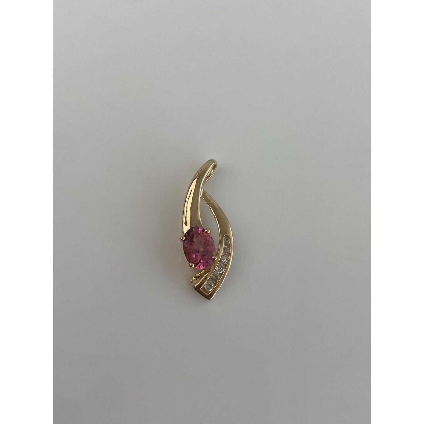 Vintage Solid 14k Yellow Gold Diamond Pink Tourmaline Charm