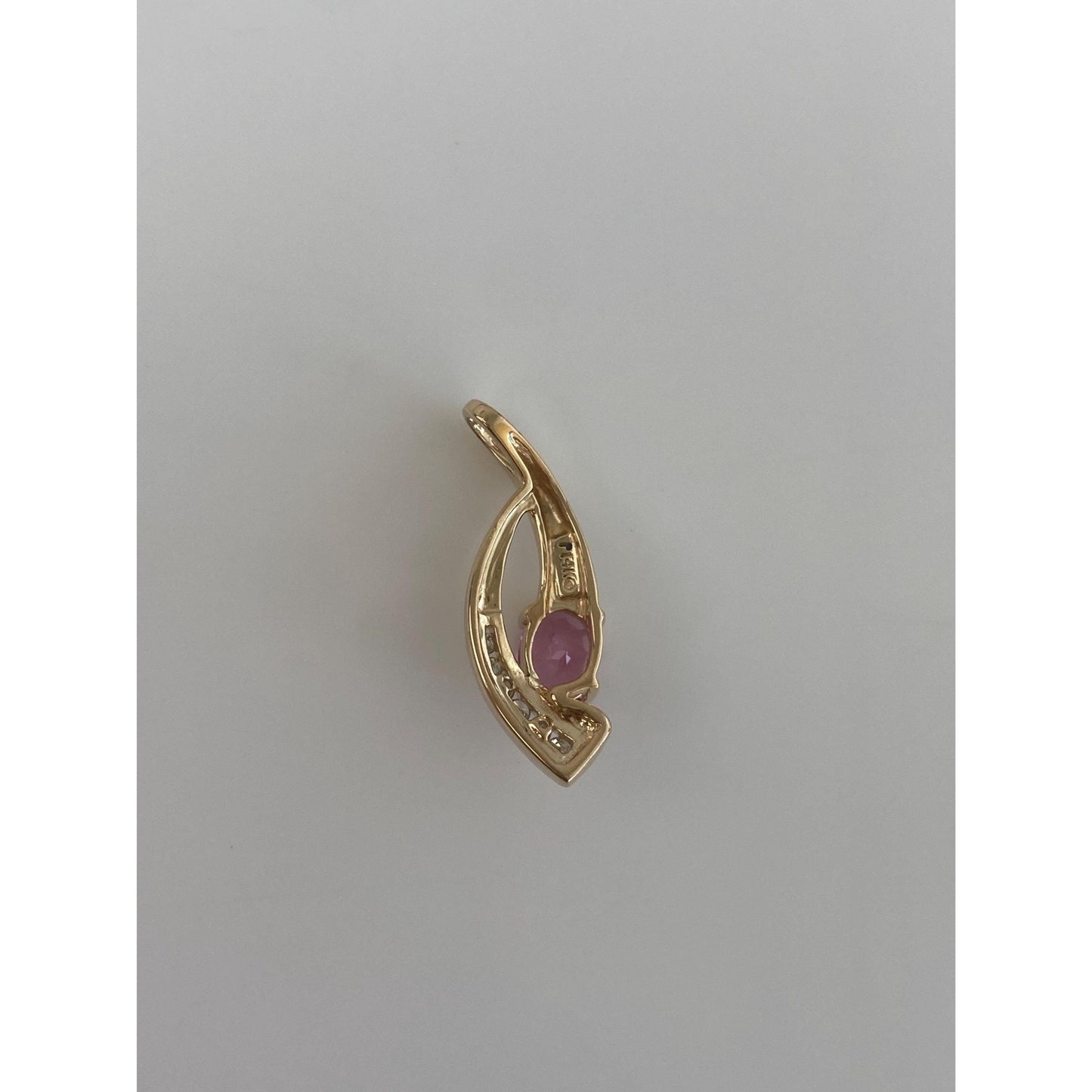 Vintage Solid 14k Yellow Gold Diamond Pink Tourmaline Charm