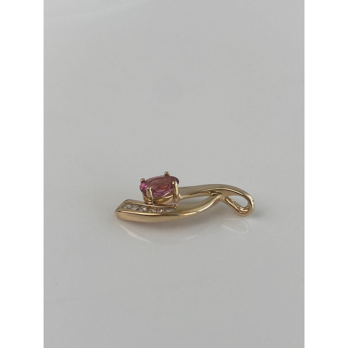 Vintage Solid 14k Yellow Gold Diamond Pink Tourmaline Charm