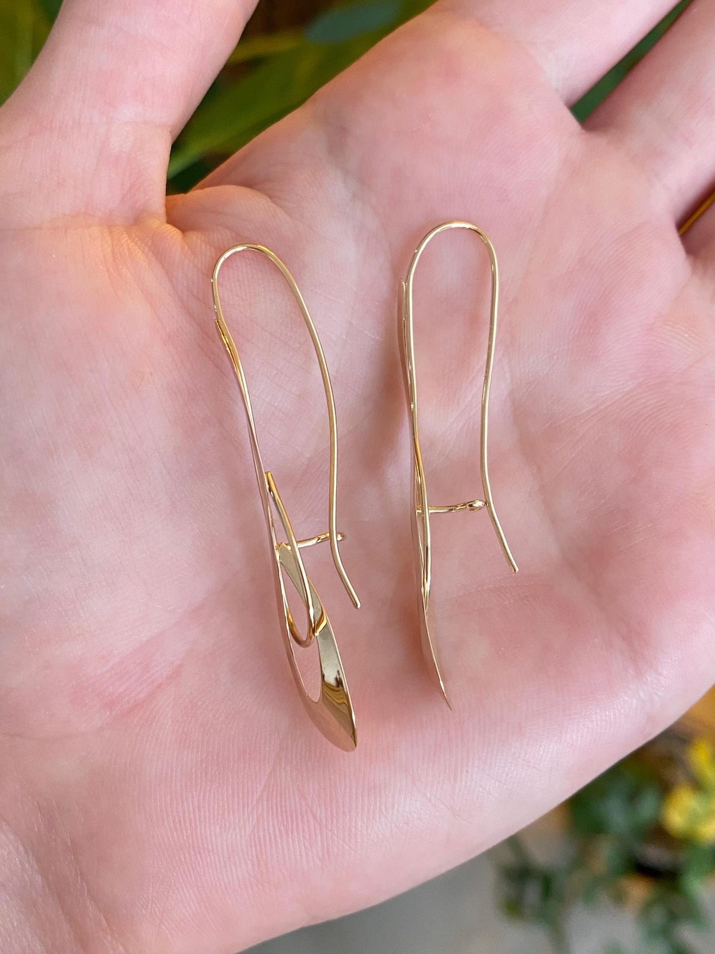 Vintage Solid 14k Yellow Gold Long Drop Earrings