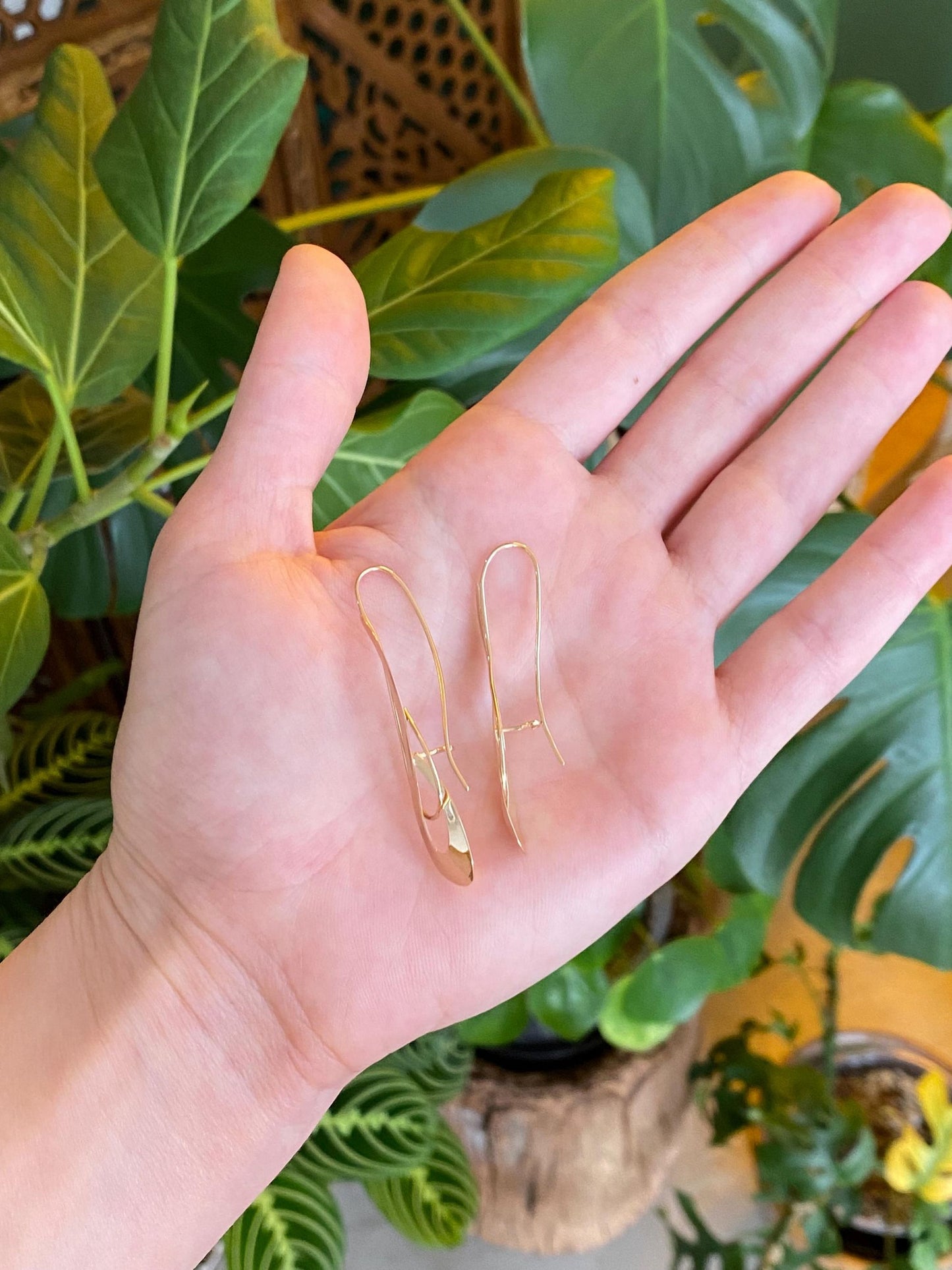 Vintage Solid 14k Yellow Gold Long Drop Earrings