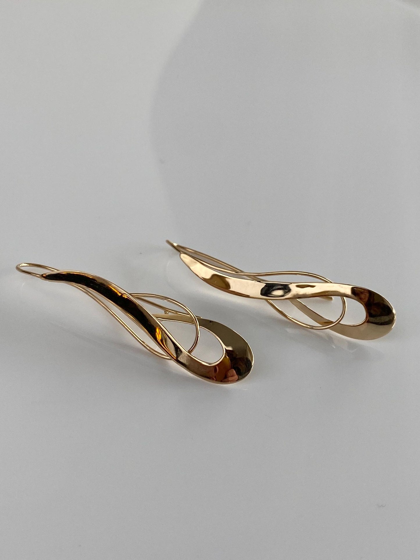 Vintage Solid 14k Yellow Gold Long Drop Earrings