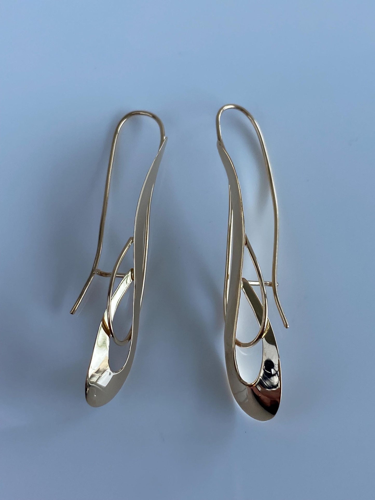 Vintage Solid 14k Yellow Gold Long Drop Earrings