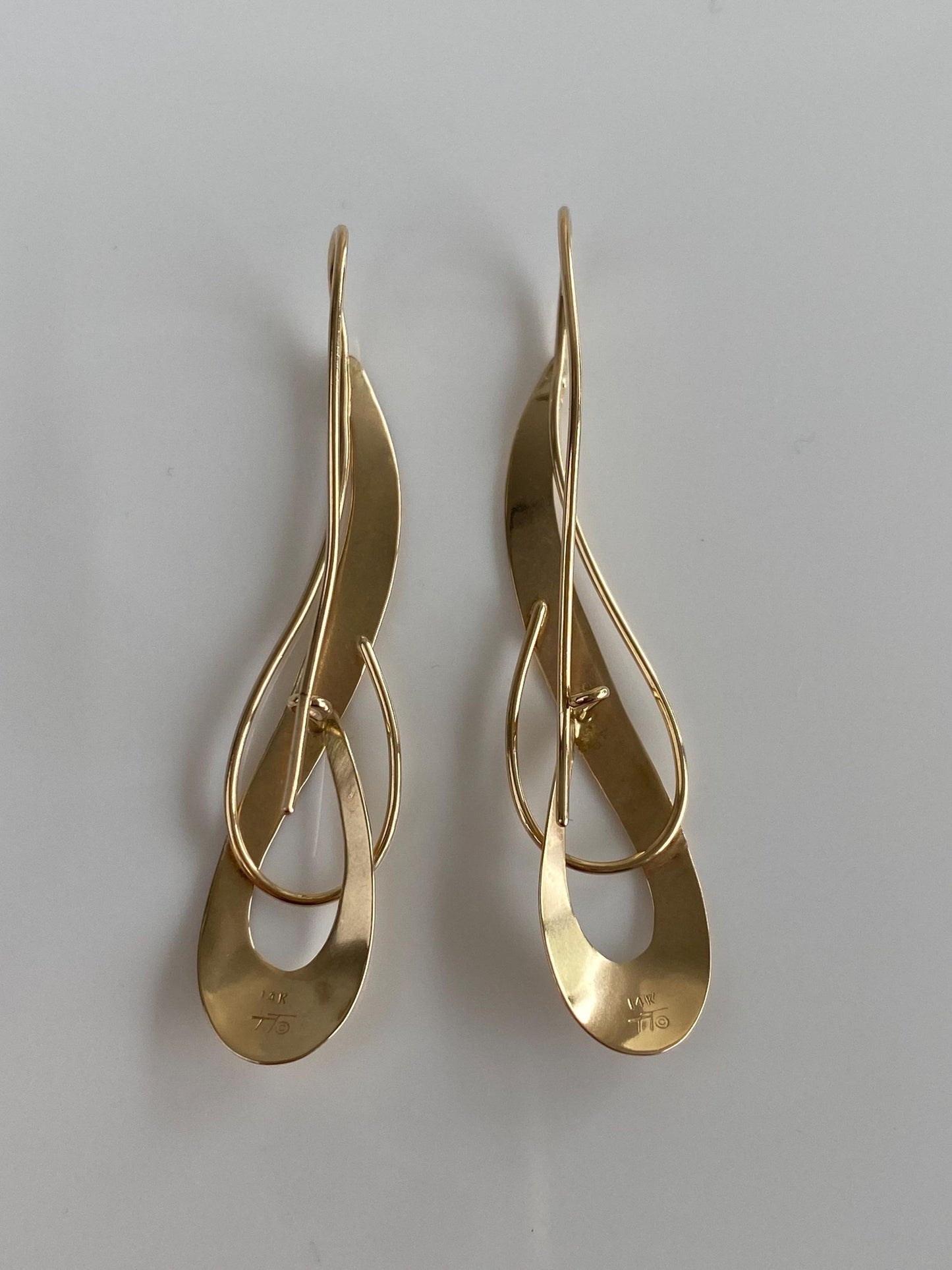 Vintage Solid 14k Yellow Gold Long Drop Earrings