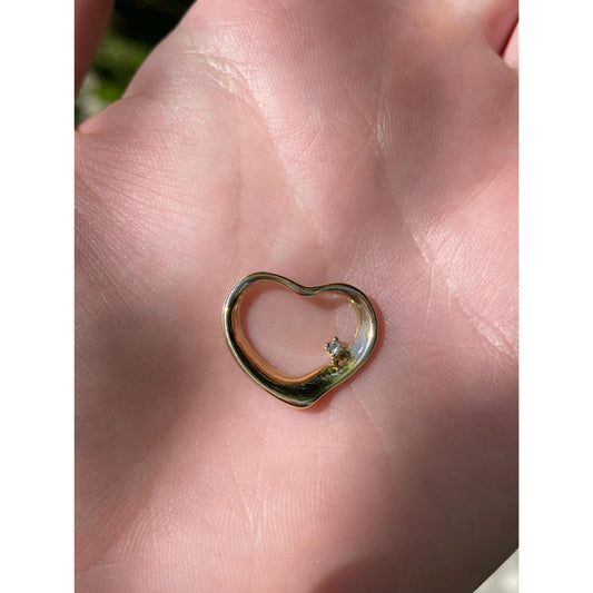 Solid 14k Yellow Gold Clear Sapphire Open Heart Charm