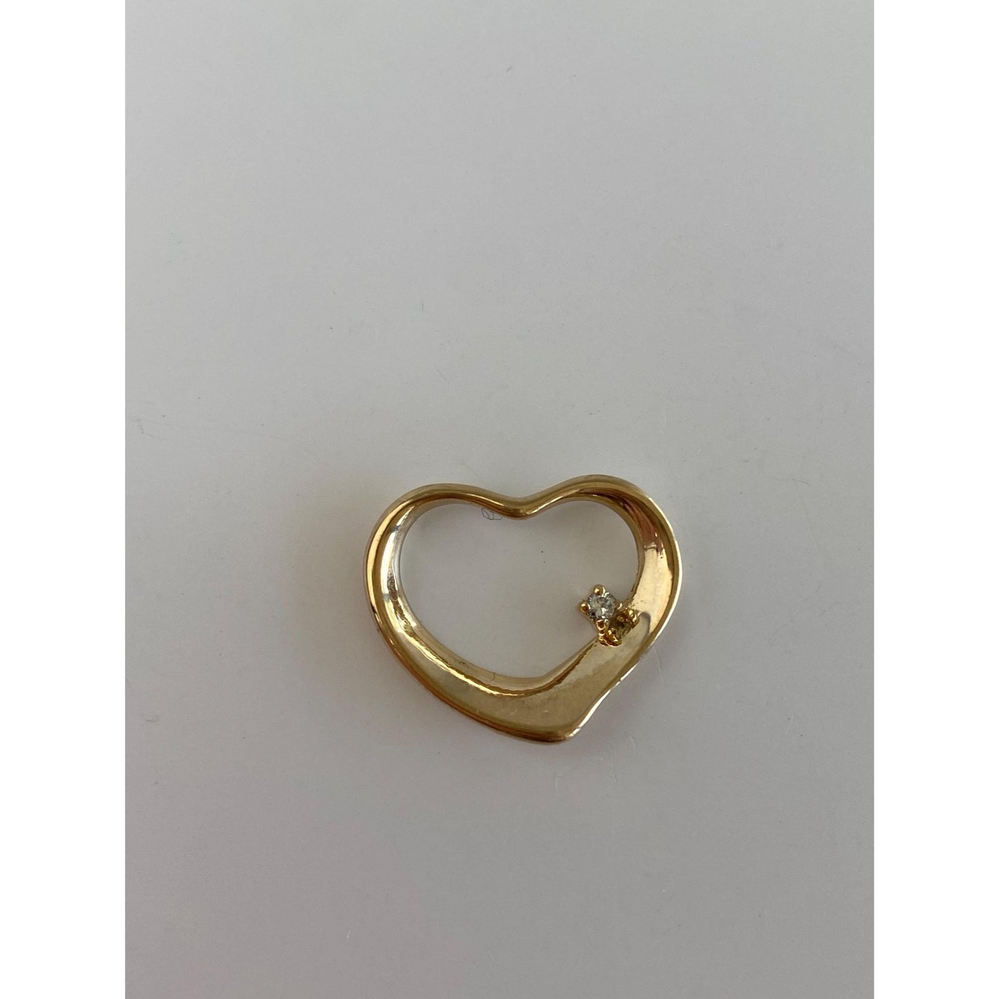 Solid 14k Yellow Gold Clear Sapphire Open Heart Charm
