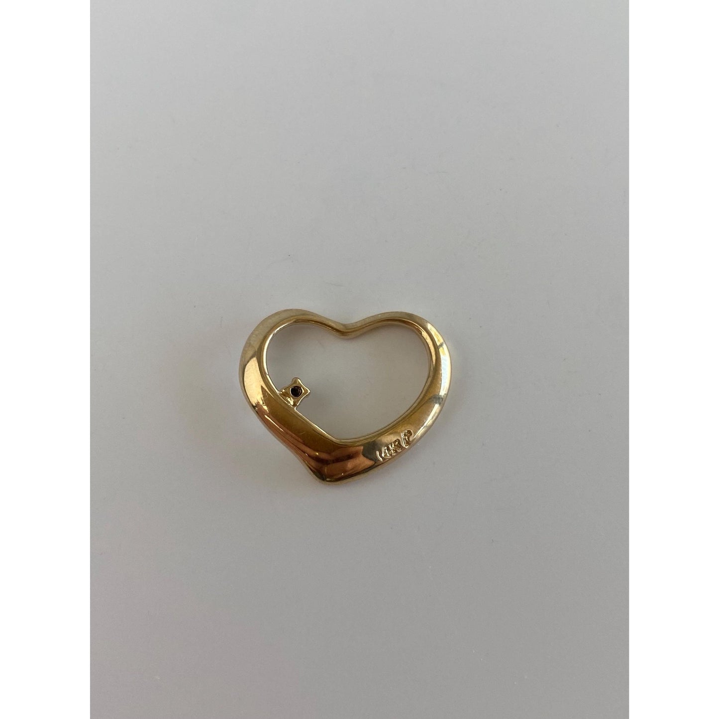 Solid 14k Yellow Gold Clear Sapphire Open Heart Charm