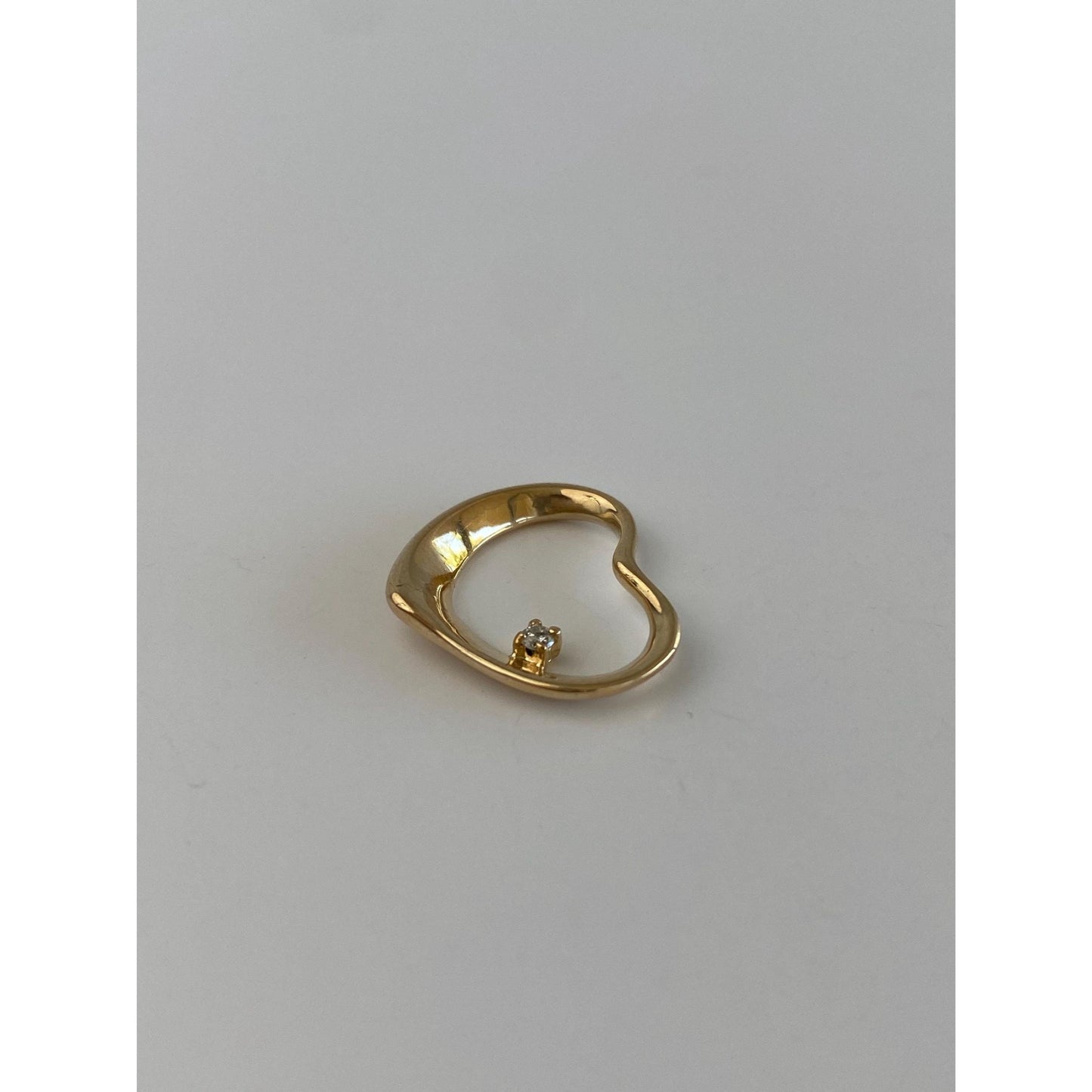 Solid 14k Yellow Gold Clear Sapphire Open Heart Charm