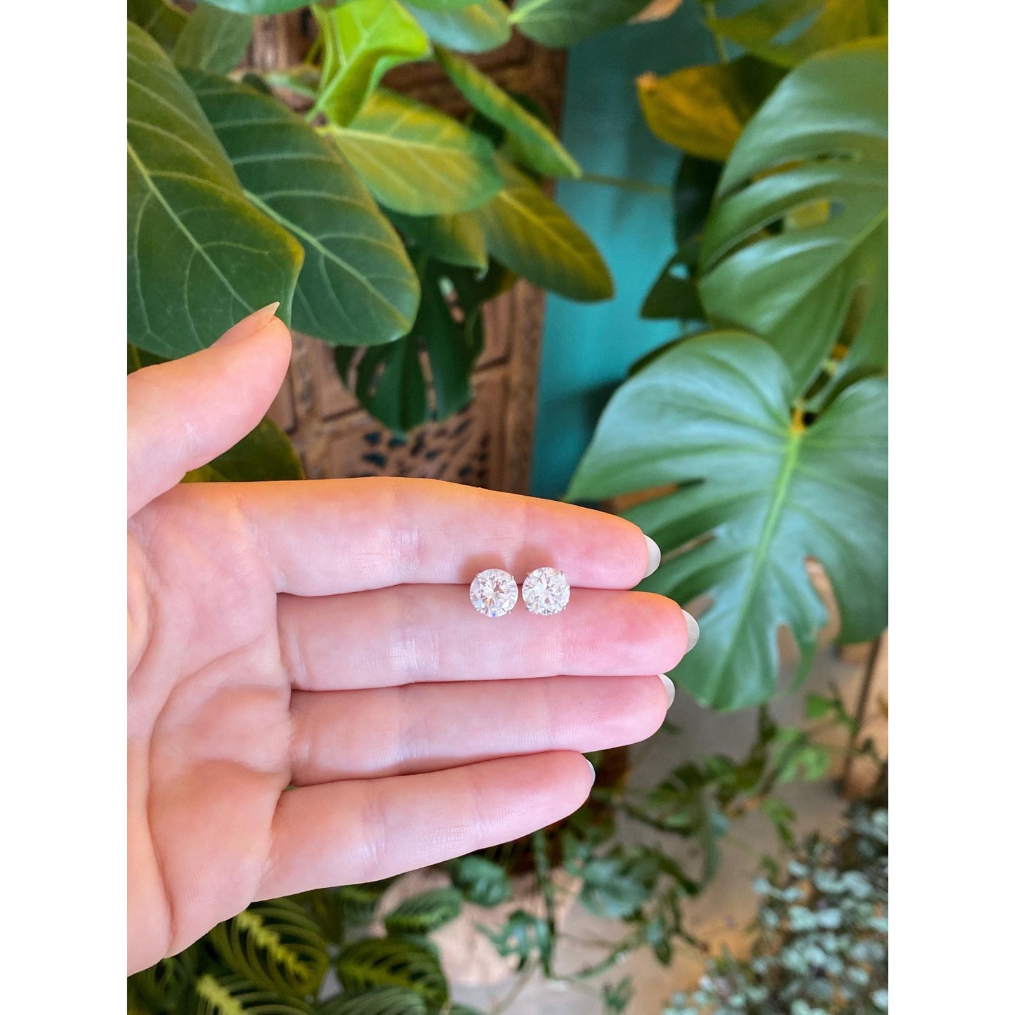 Solid 14k White Gold Clear Cubic Zirconia Stud Earrings