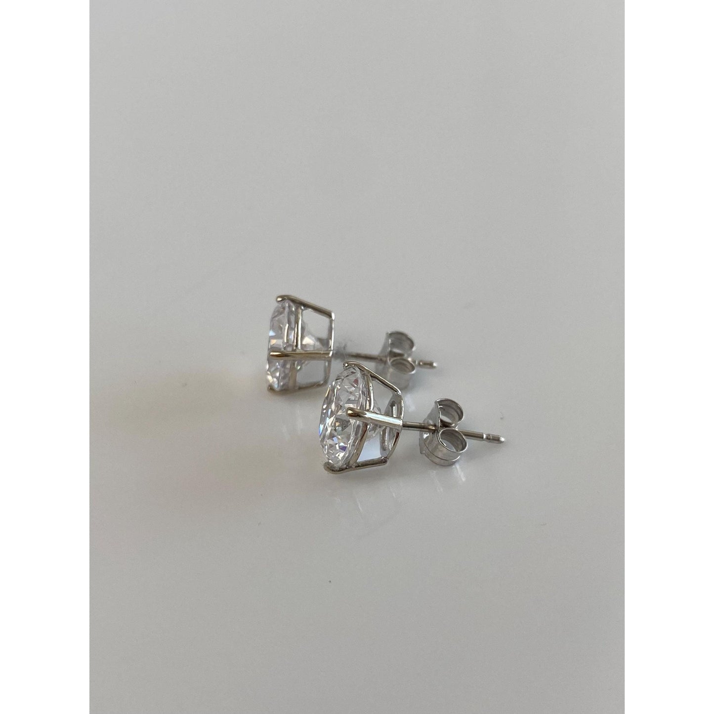 Solid 14k White Gold Clear Cubic Zirconia Stud Earrings