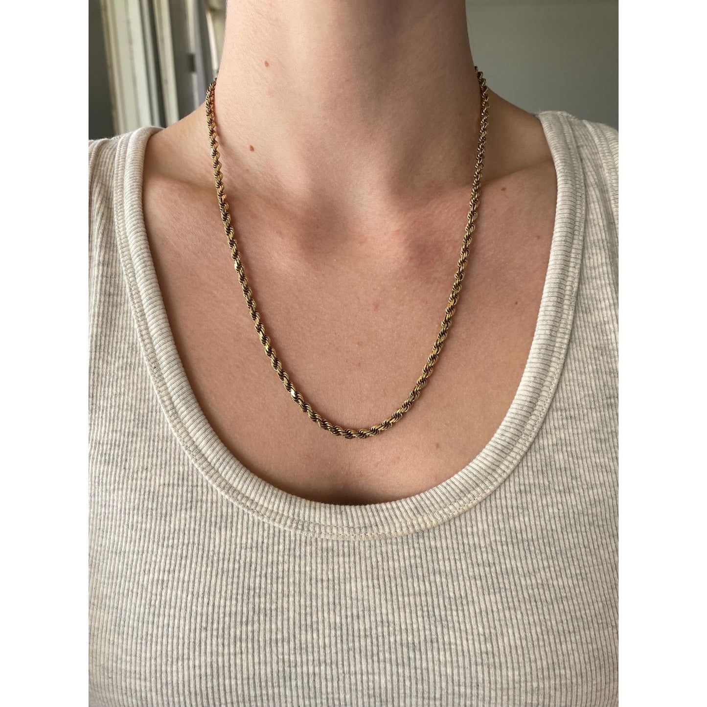 Vintage Solid 14k Yellow Gold Chunky Rope Chain Necklace - 20.5 inches