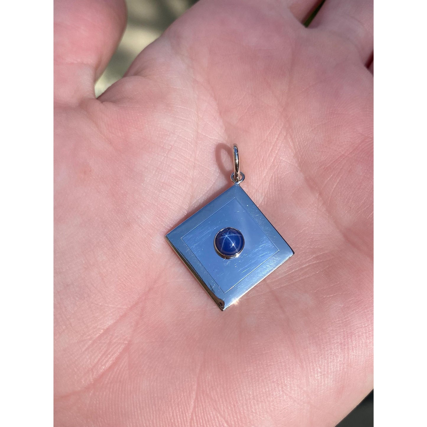 Vintage Solid 14k White Gold Blue Star Sapphire Cufflink Conversion Charm