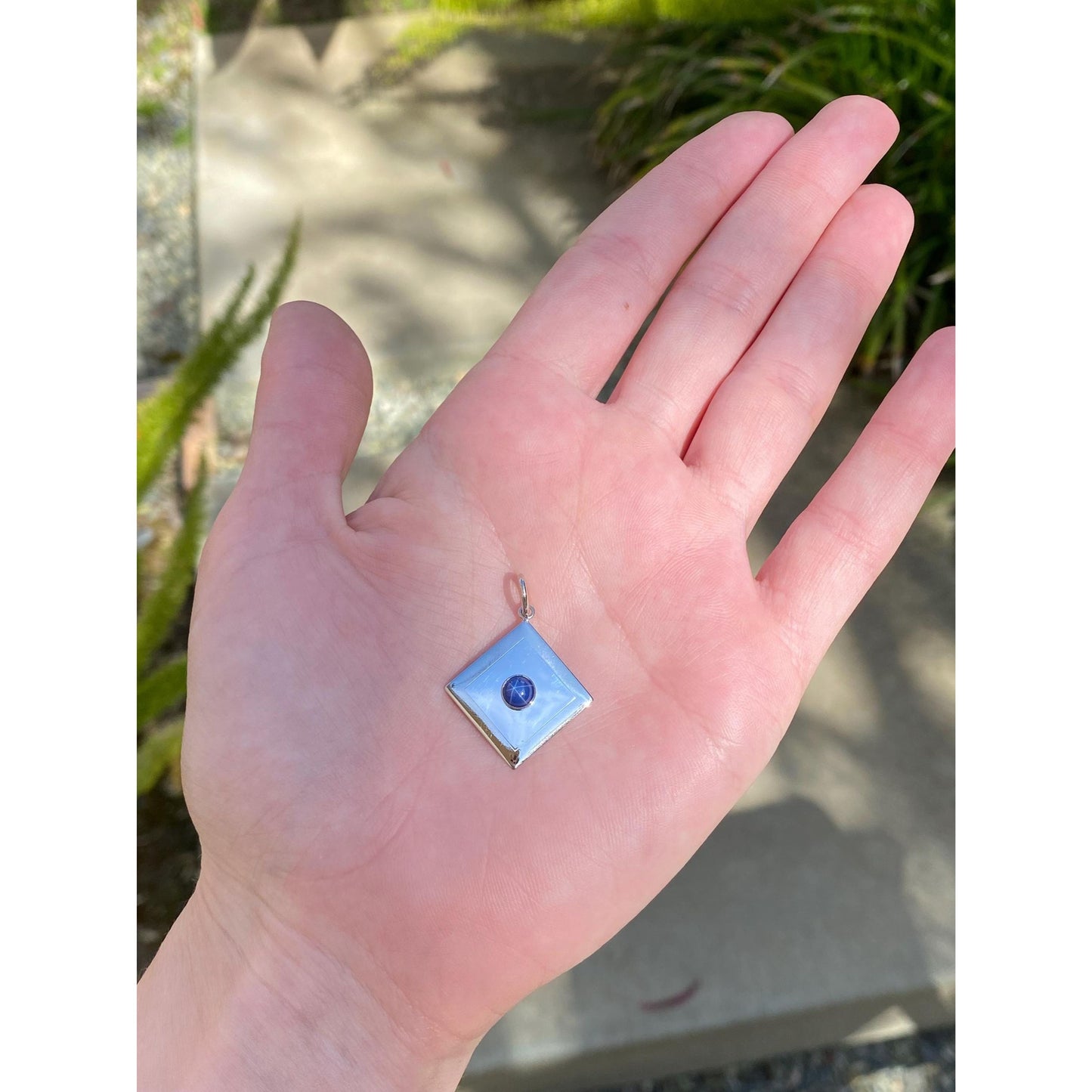 Vintage Solid 14k White Gold Blue Star Sapphire Cufflink Conversion Charm