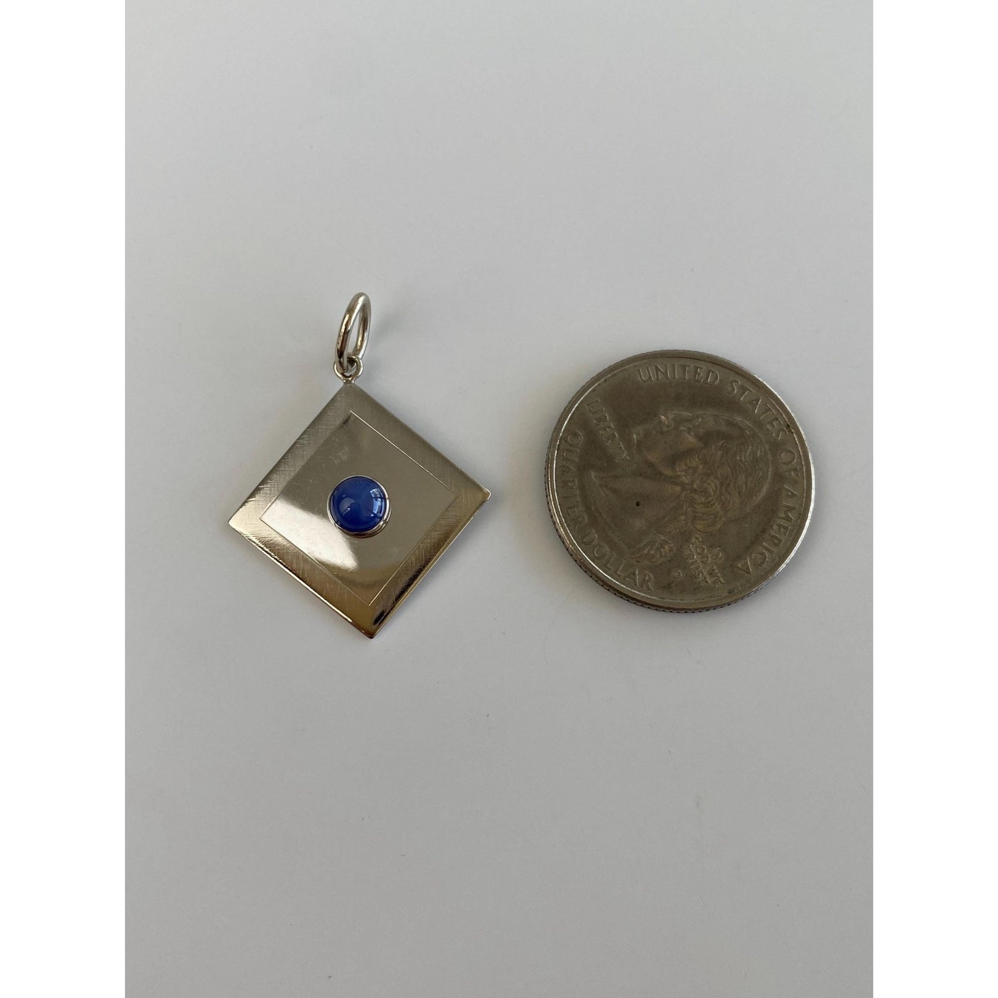 Vintage Solid 14k White Gold Blue Star Sapphire Cufflink Conversion Charm
