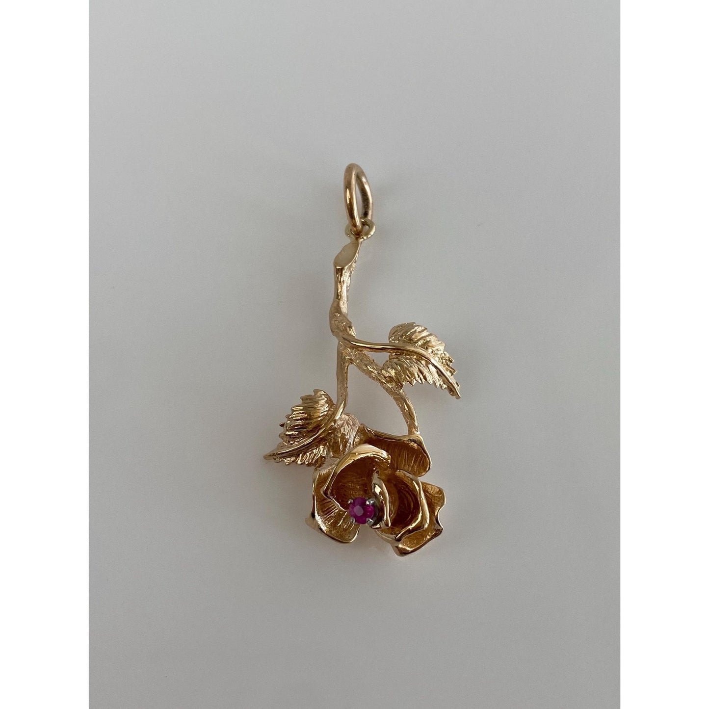 Solid 14k Yellow Gold Pink Sapphire Rose Charm