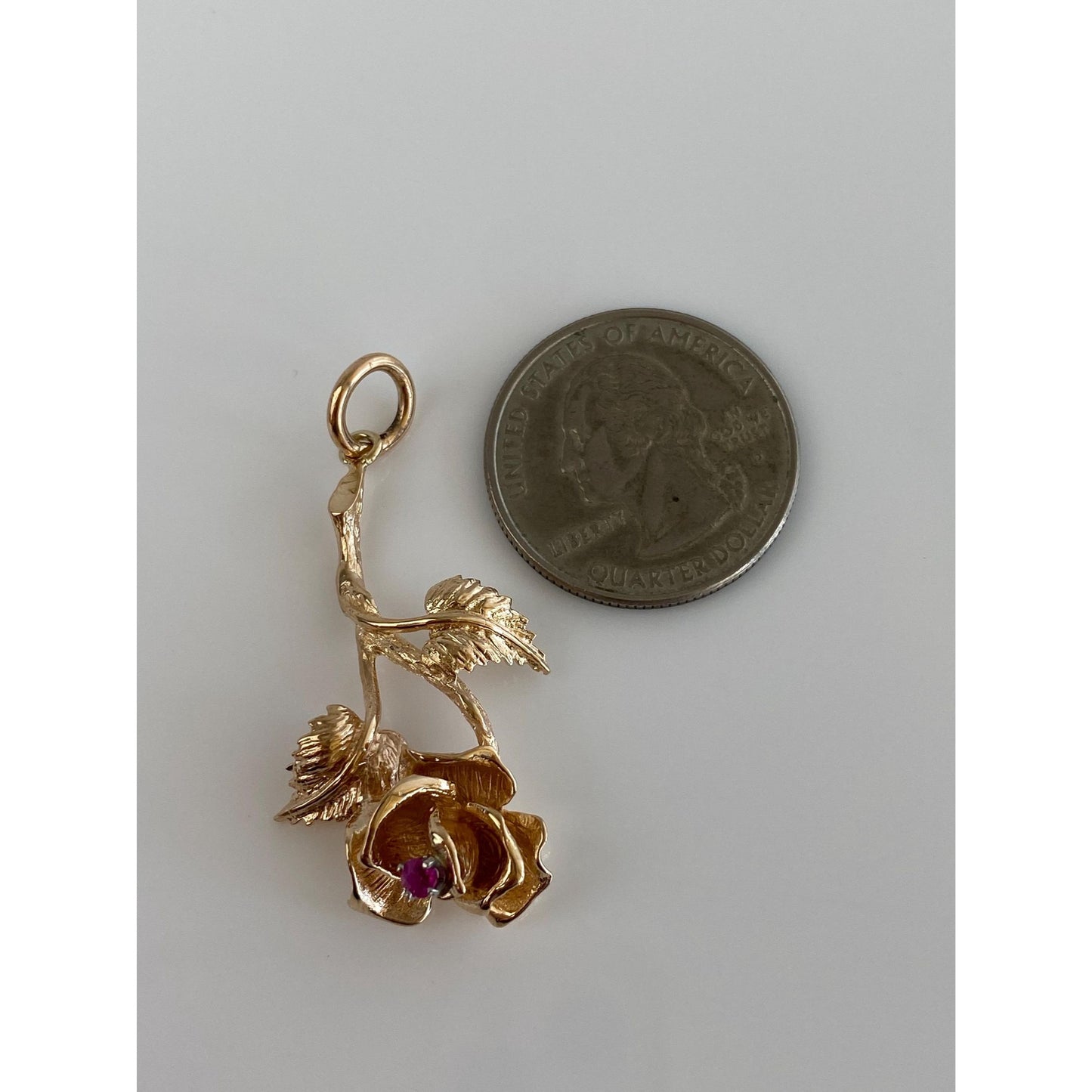 Solid 14k Yellow Gold Pink Sapphire Rose Charm