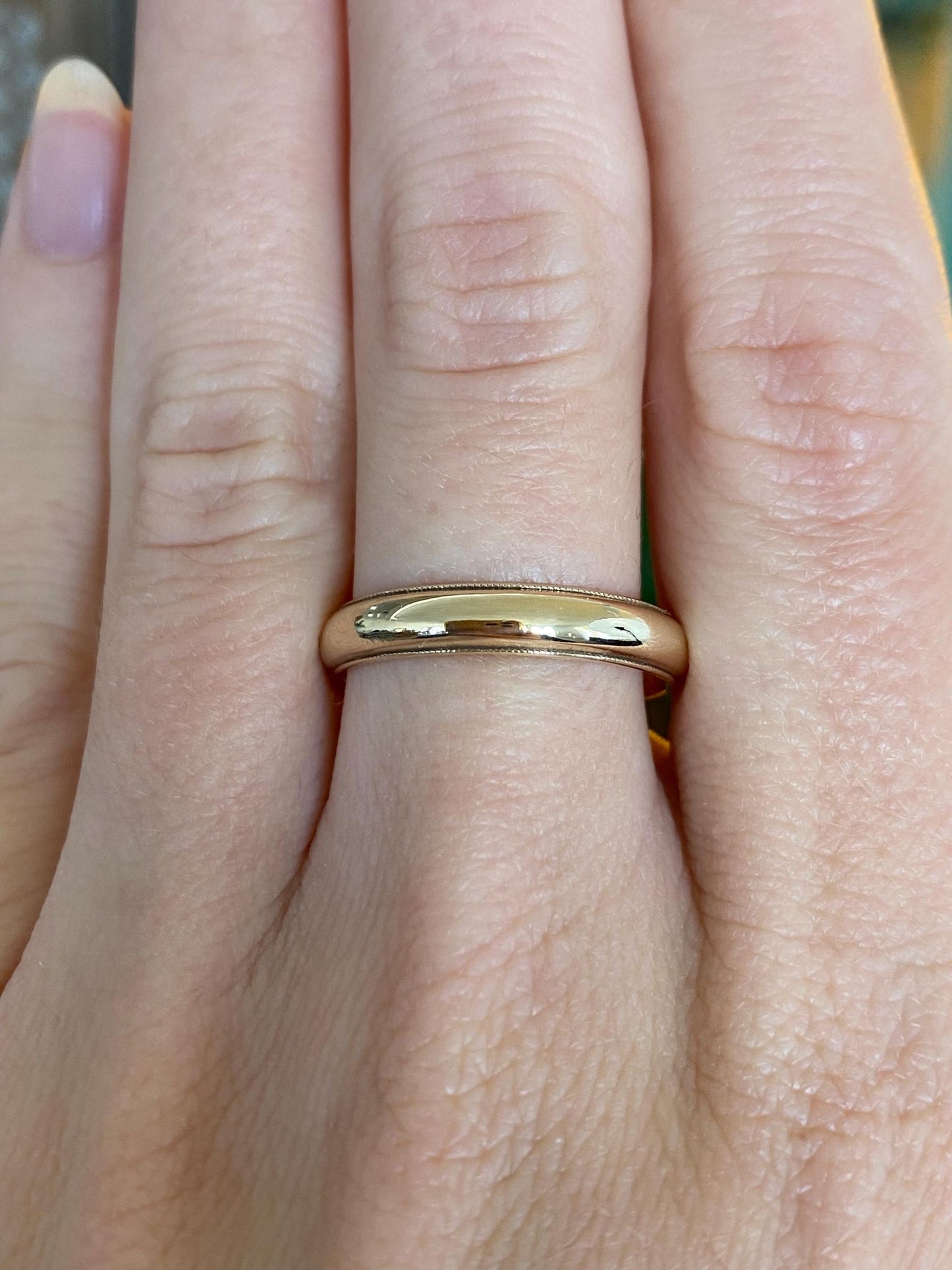 Vintage Solid 14k Yellow Gold Milgrain Ring Band - Size 8.25