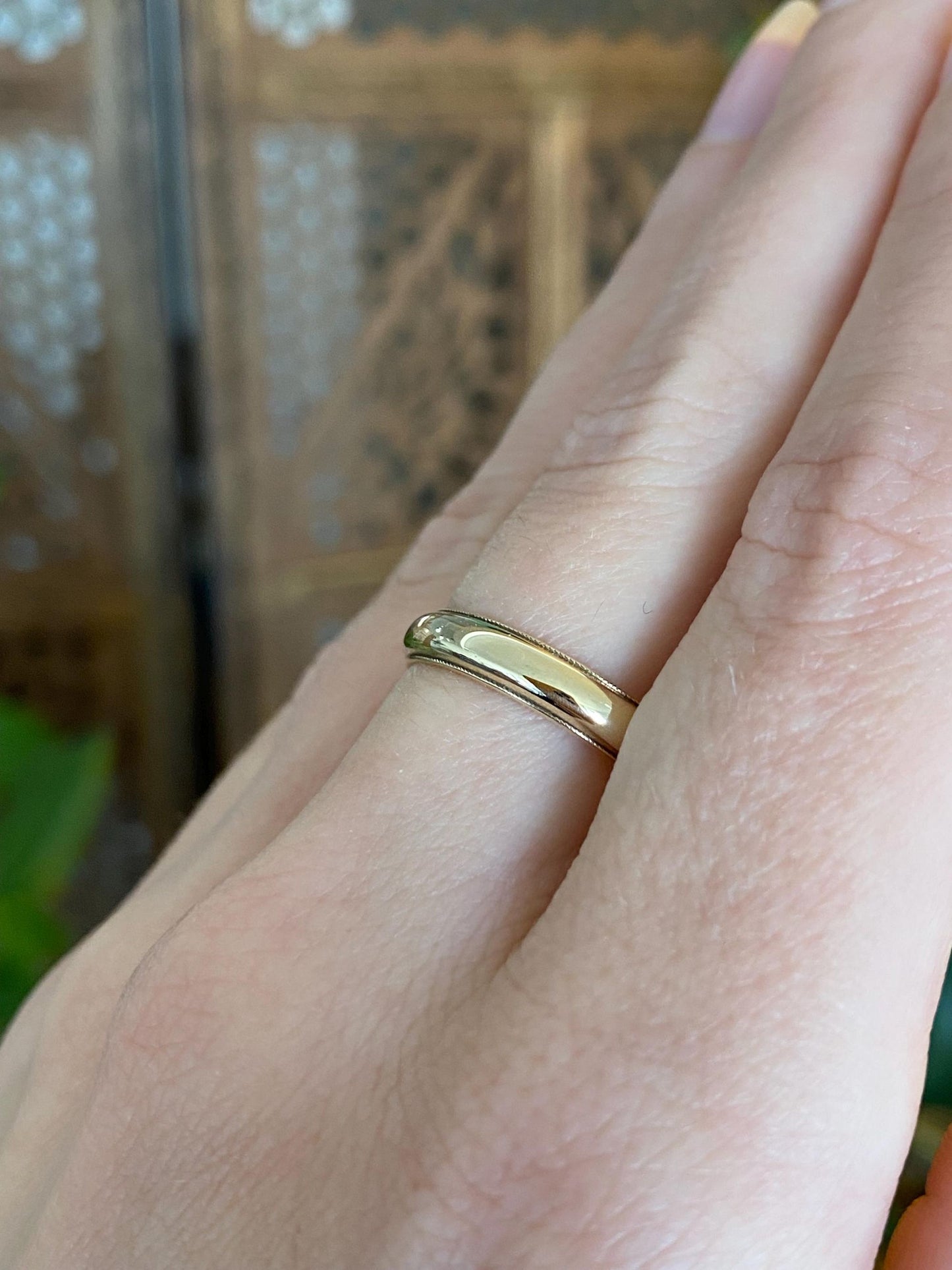 Vintage Solid 14k Yellow Gold Milgrain Ring Band - Size 8.25