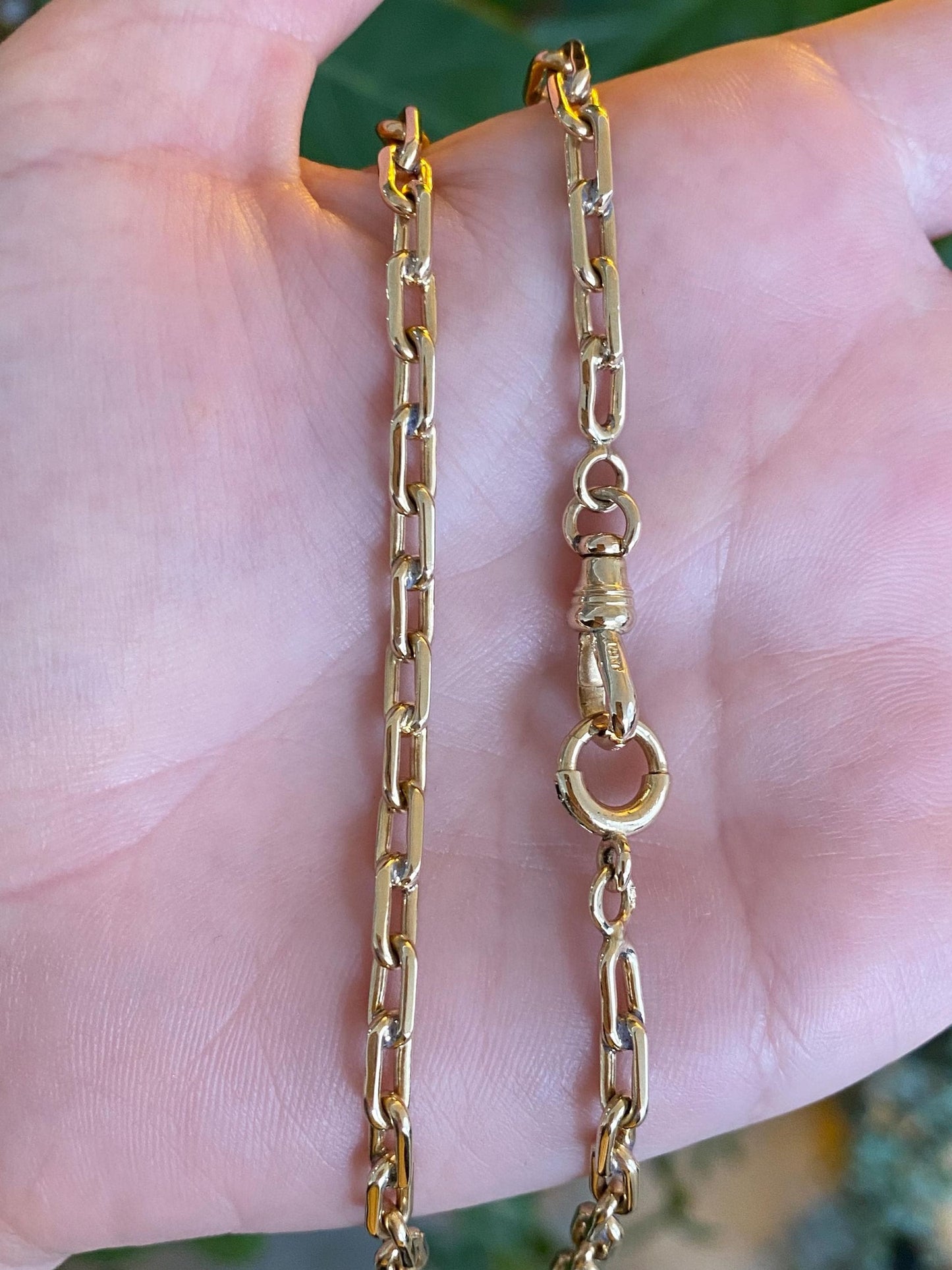 Vintage Solid 14k Yellow Gold Biker Link Pocket Watch Chain - 13.5 inches