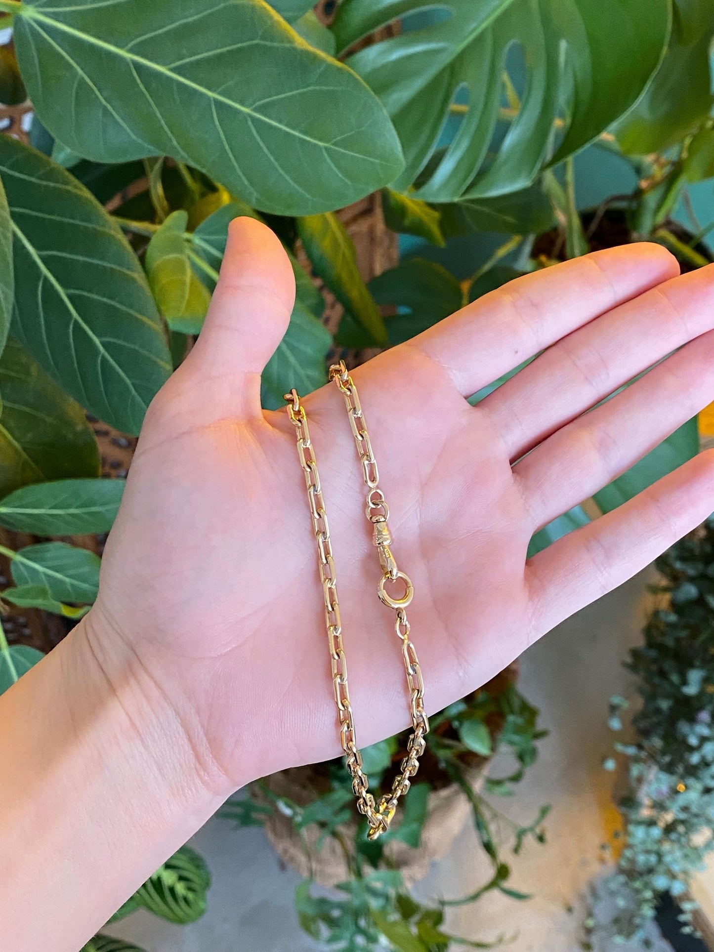 Vintage Solid 14k Yellow Gold Biker Link Pocket Watch Chain - 13.5 inches