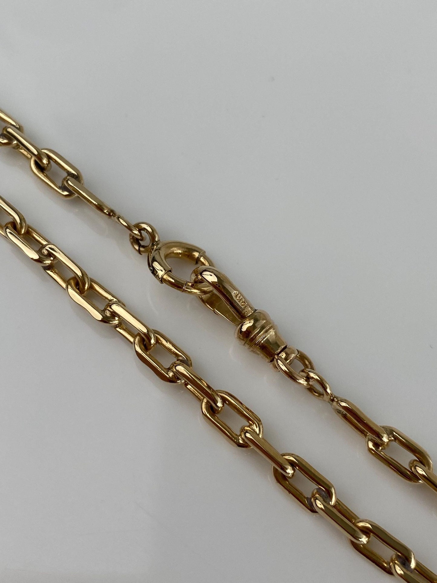 Vintage Solid 14k Yellow Gold Biker Link Pocket Watch Chain - 13.5 inches