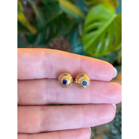 Vintage 14k Yellow Gold Sapphire Ball Stud Earrings