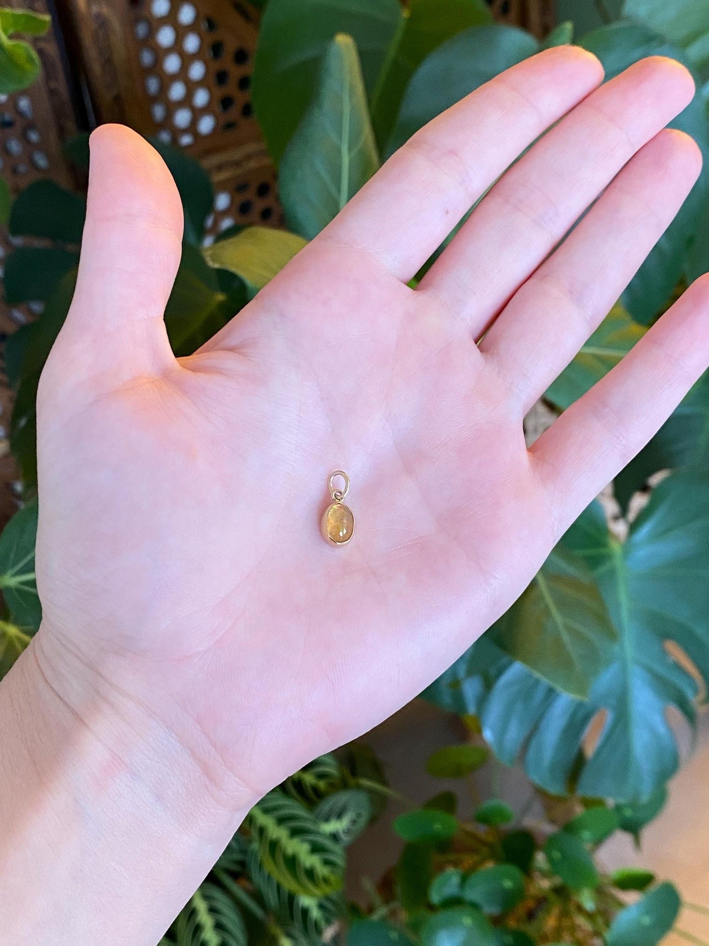 Vintage Solid 14k Yellow Gold Fire Opal Charm