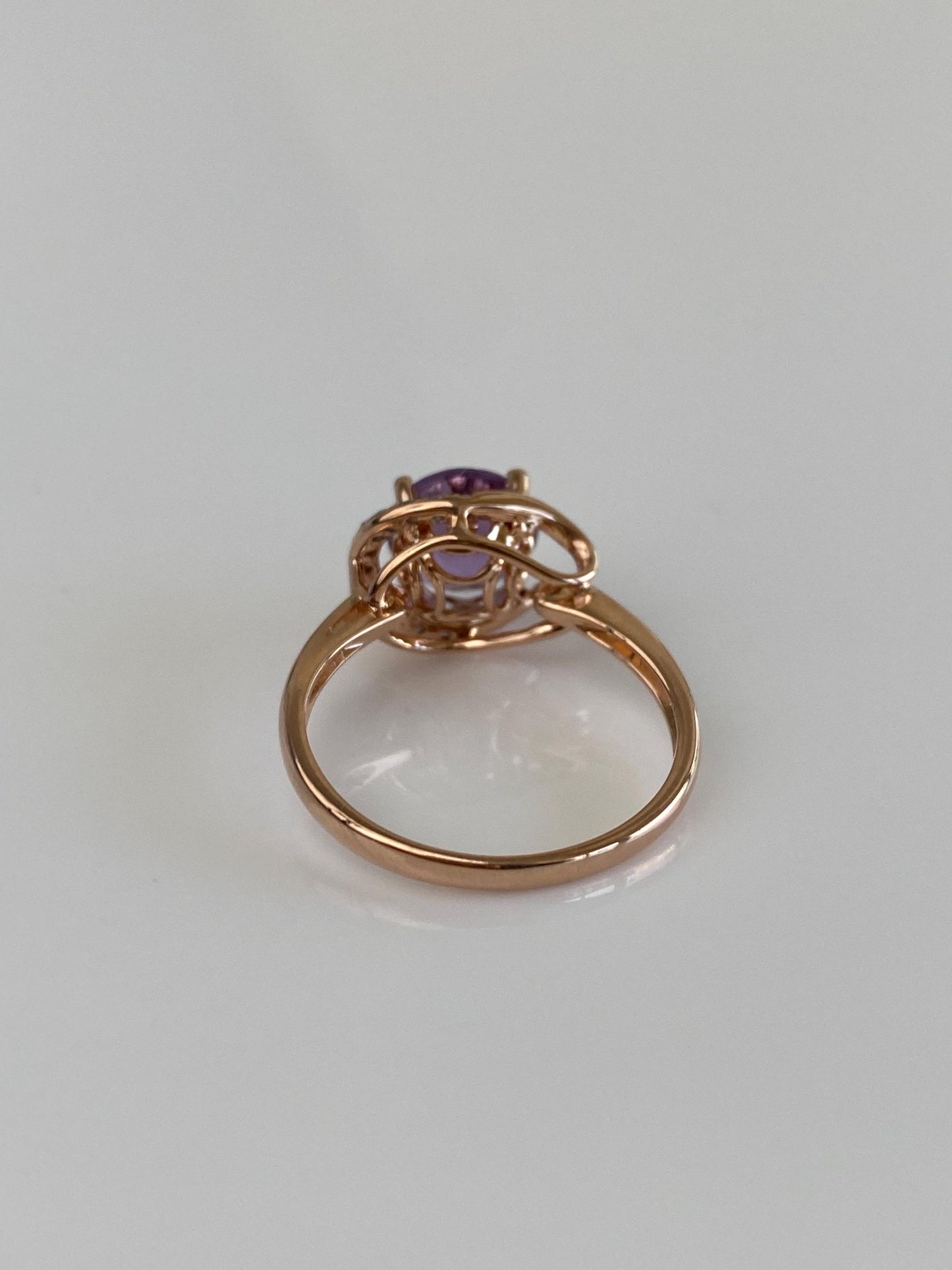 Vintage Solid 14k Rose Gold Diamond Amethyst Ring - Size 7