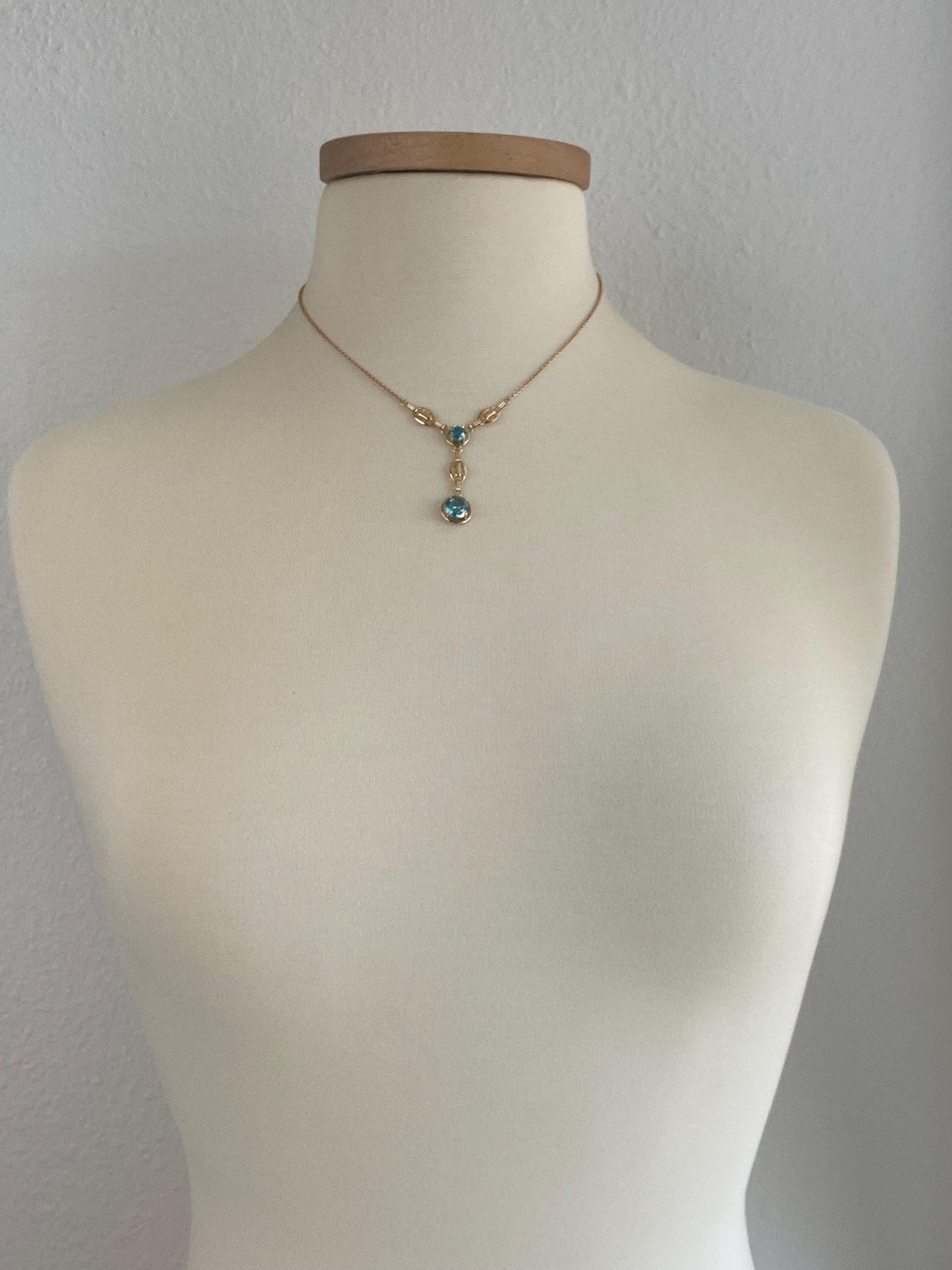 Vintage Solid 14k Yellow Gold Topaz Rolo Chain Necklace - 16.75 inches