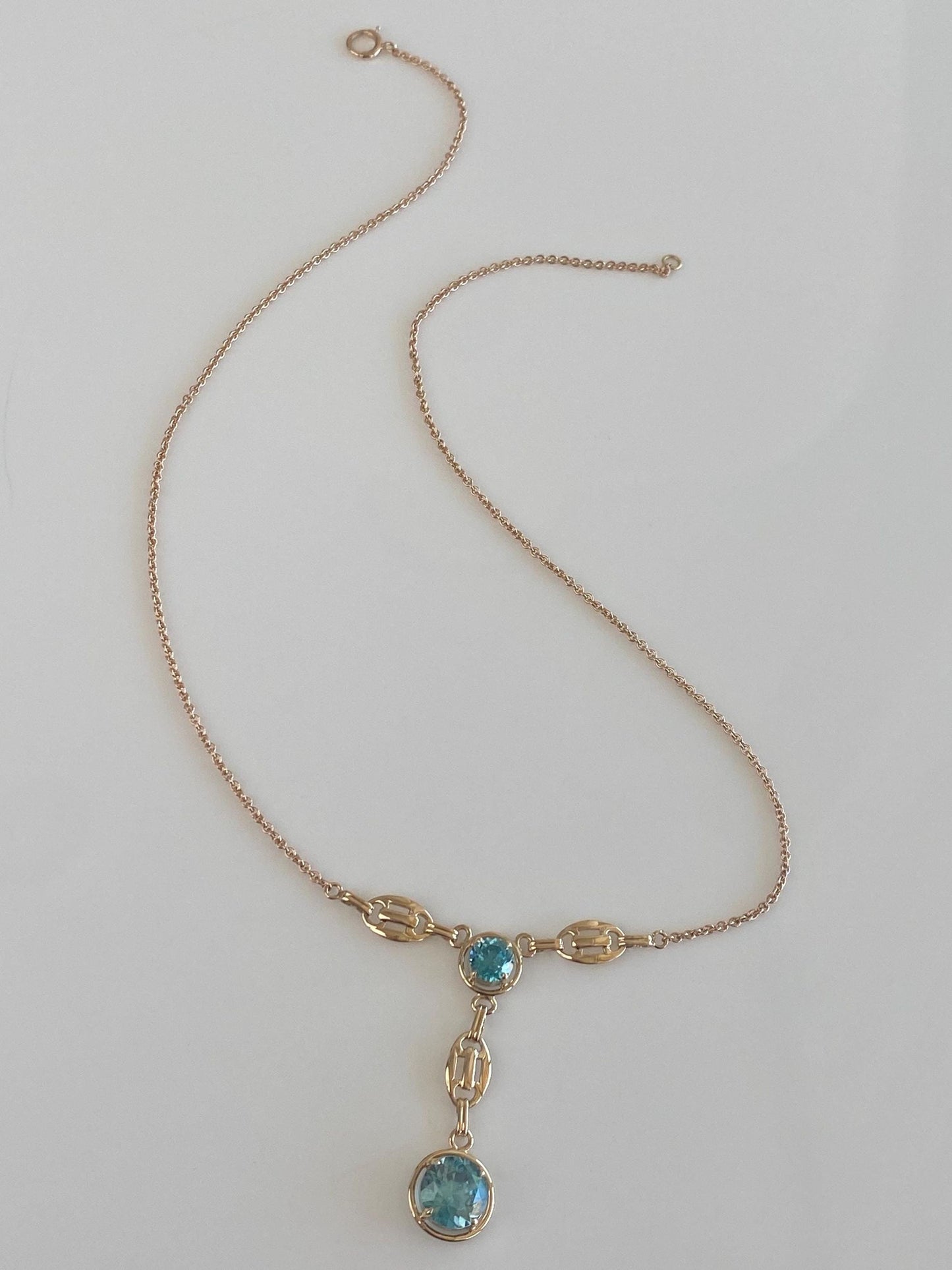 Vintage Solid 14k Yellow Gold Topaz Rolo Chain Necklace - 16.75 inches